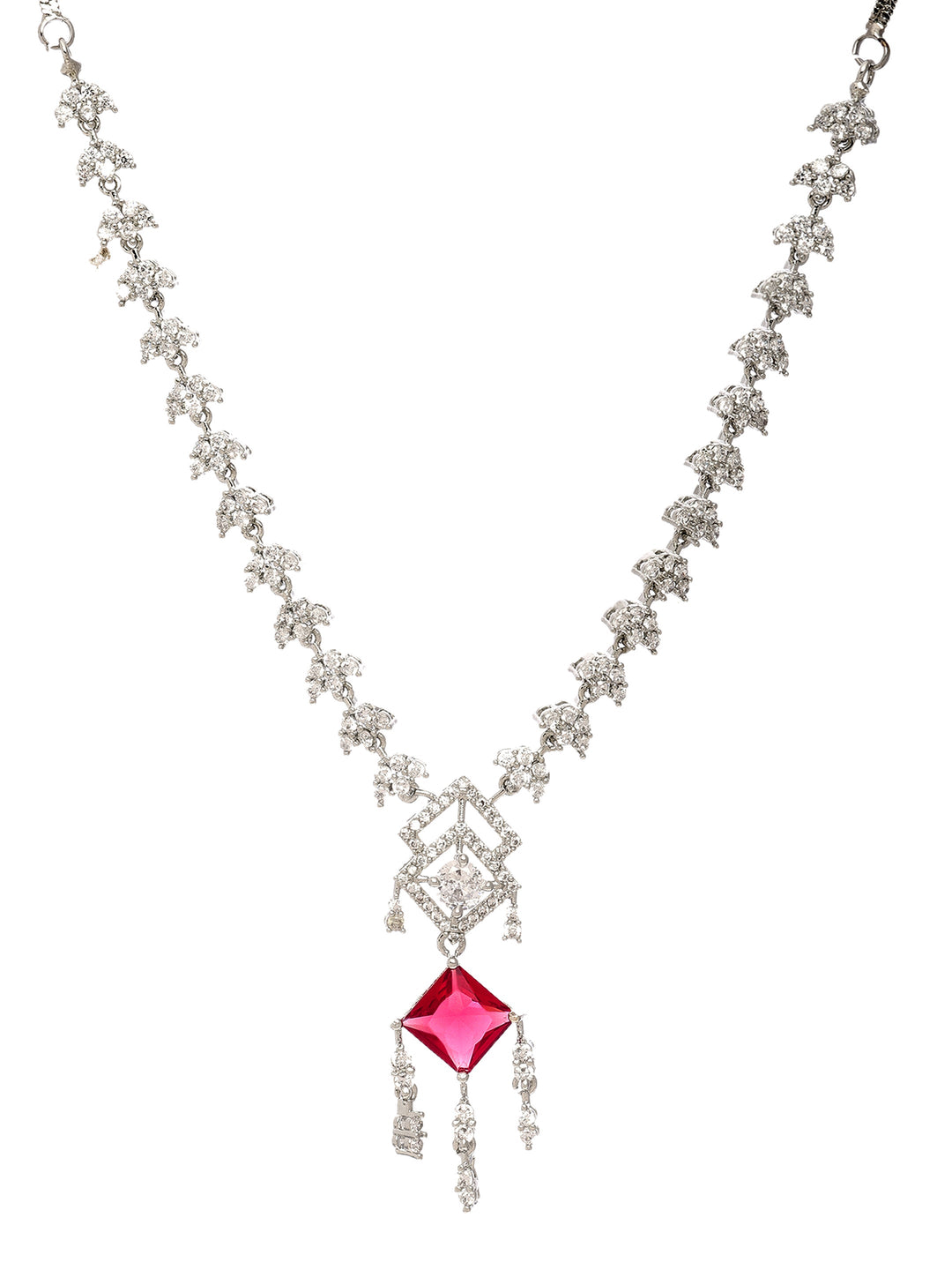  Libas Silver Plated AD Red Stone Necklace Set 