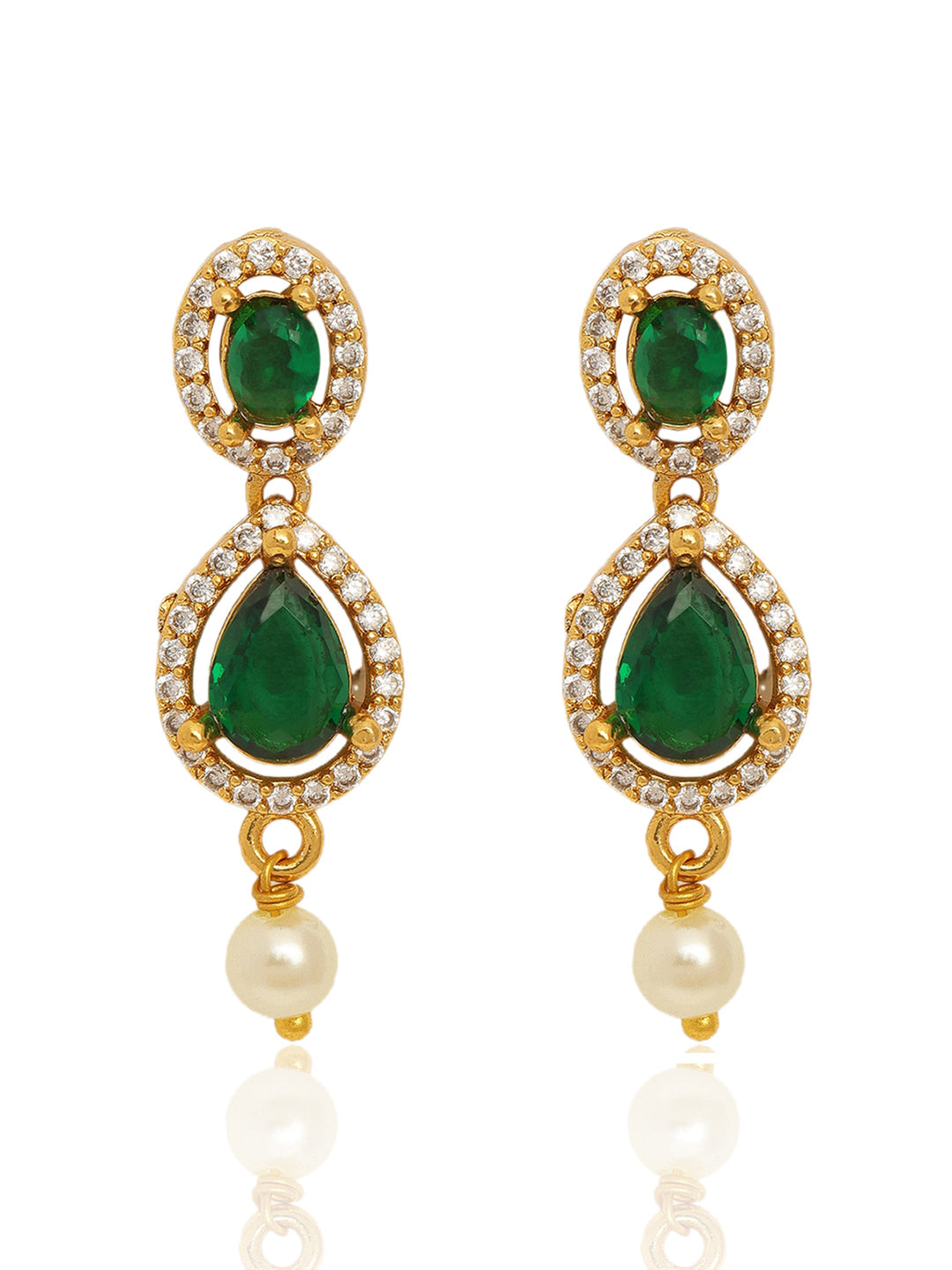  Libas Floral Design AD Emerald Stone Necklace Set 