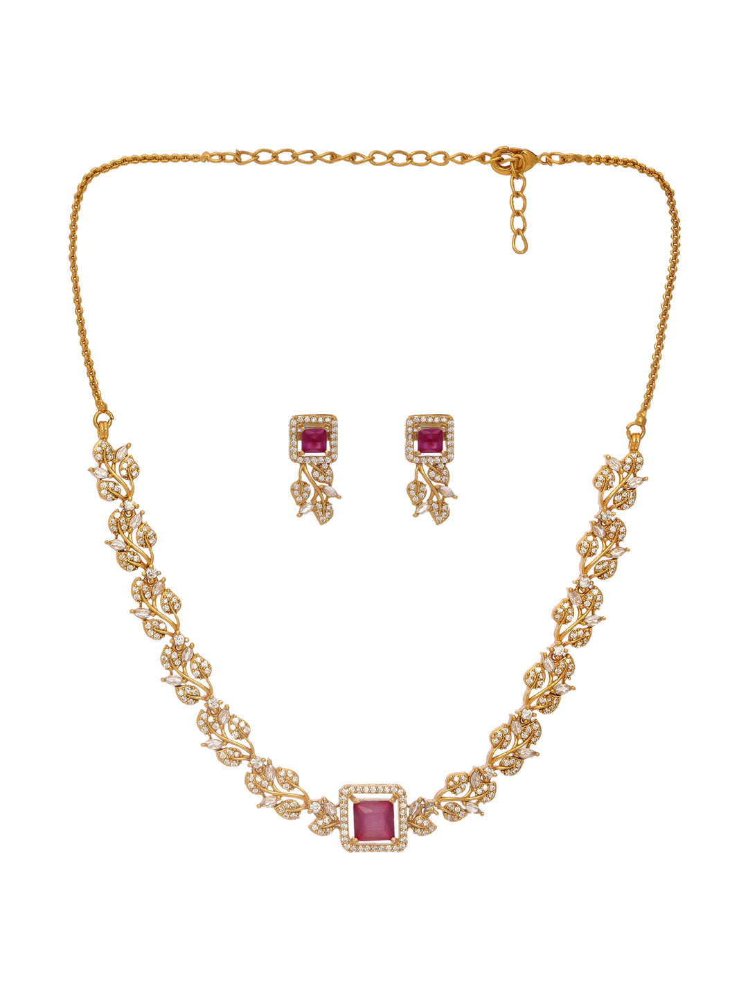  Libas Gold-Tone Leaf Pattern Zircon Necklace Set 