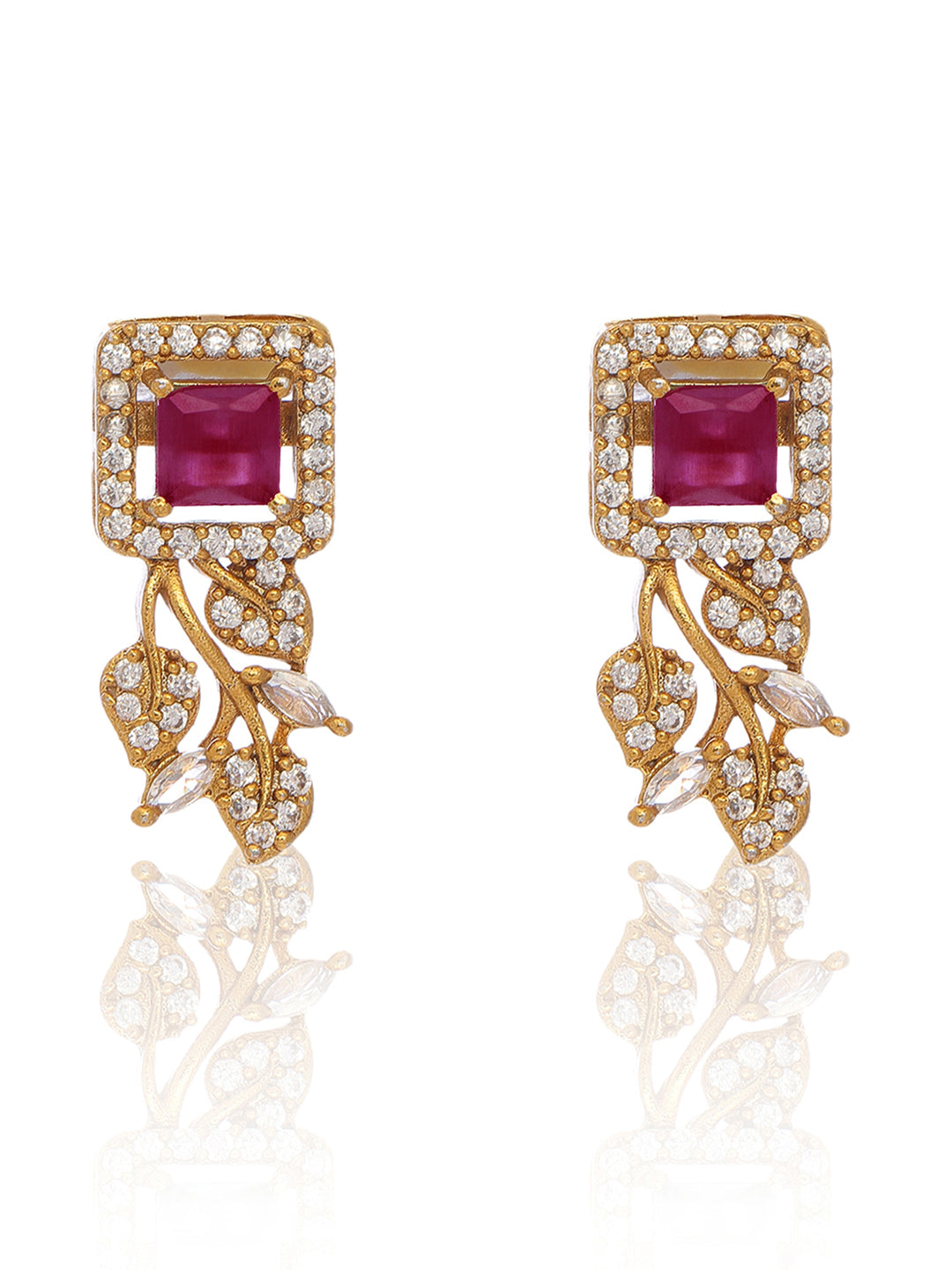  Libas Gold-Tone Leaf Pattern Zircon Necklace Set 