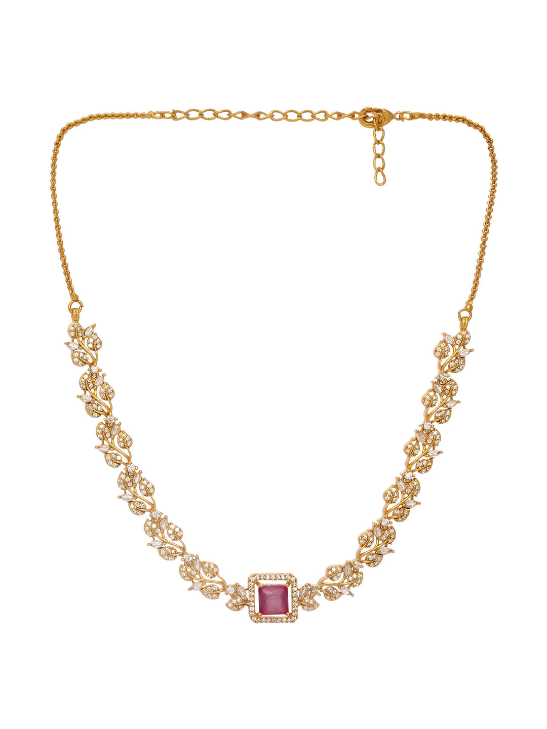  Libas Gold-Tone Leaf Pattern Zircon Necklace Set 