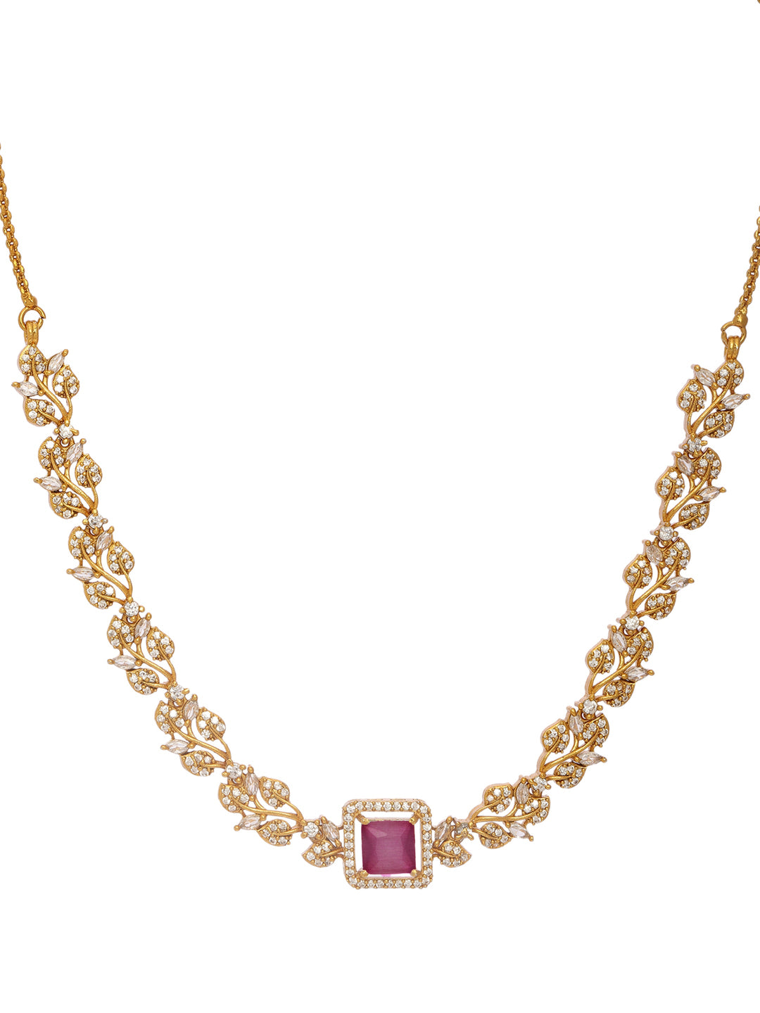  Libas Gold-Tone Leaf Pattern Zircon Necklace Set 