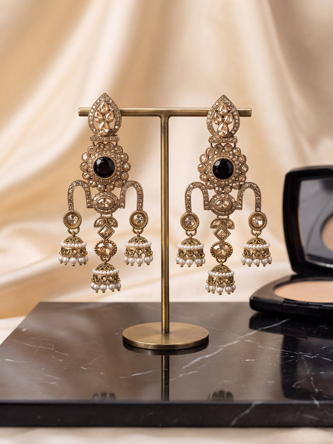  Libas Gold Plated Earrings with Pearl Drops 