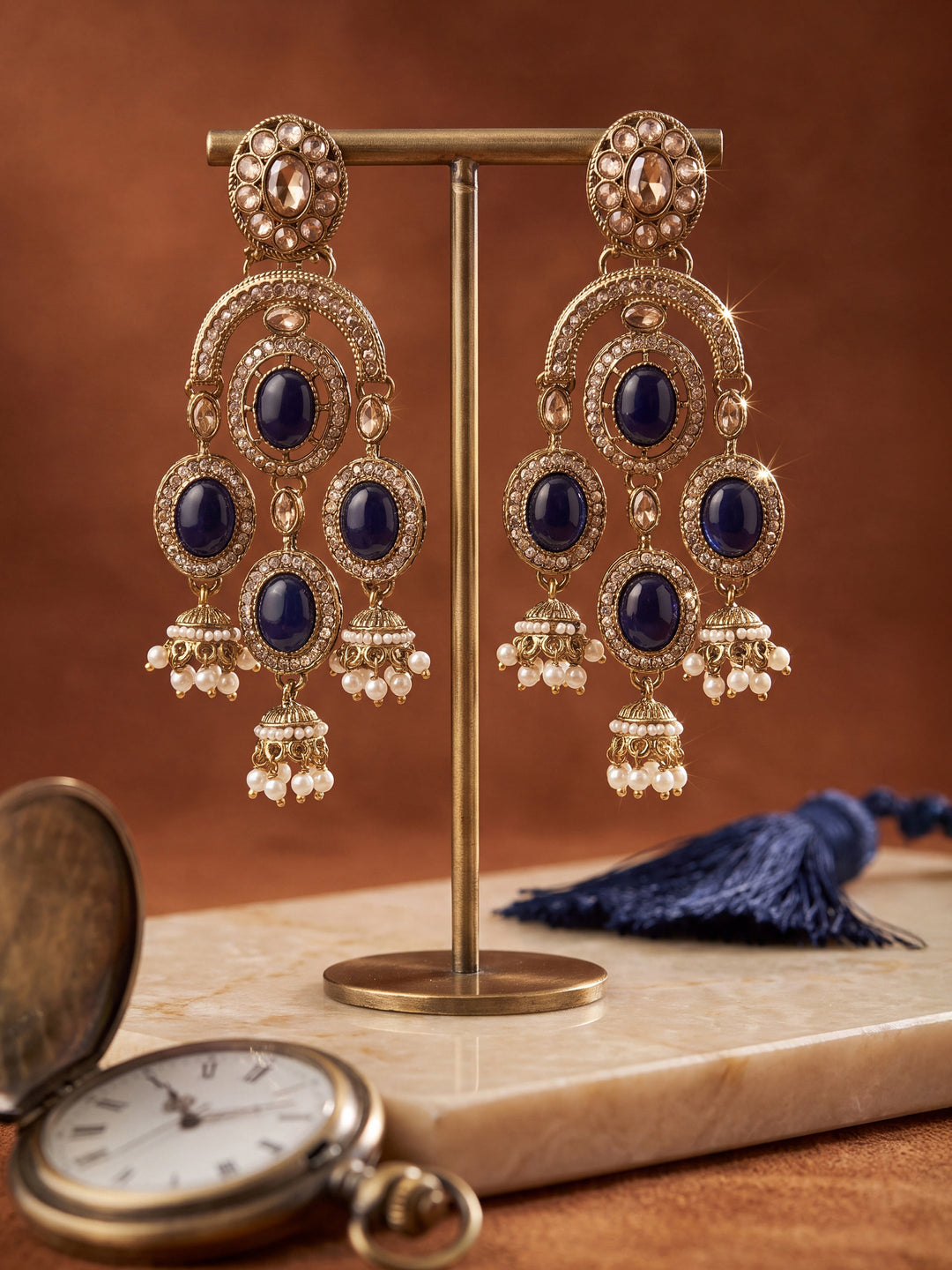 Libas Gold Plated Earrings with Pearl Drops 