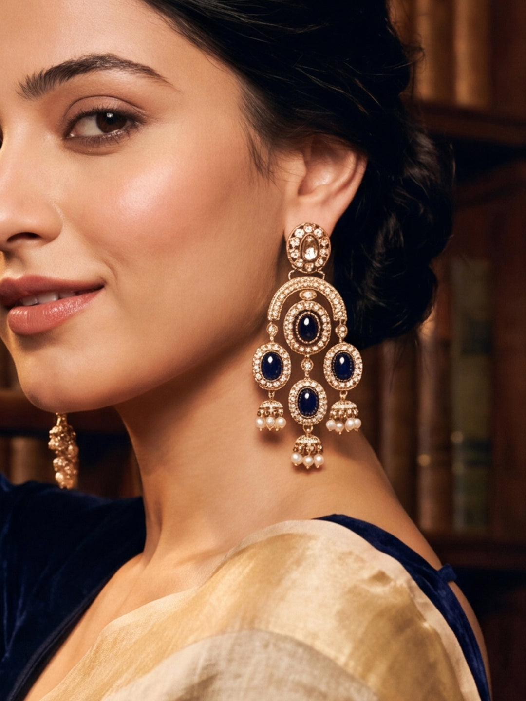  Libas Gold Plated Earrings with Pearl Drops 
