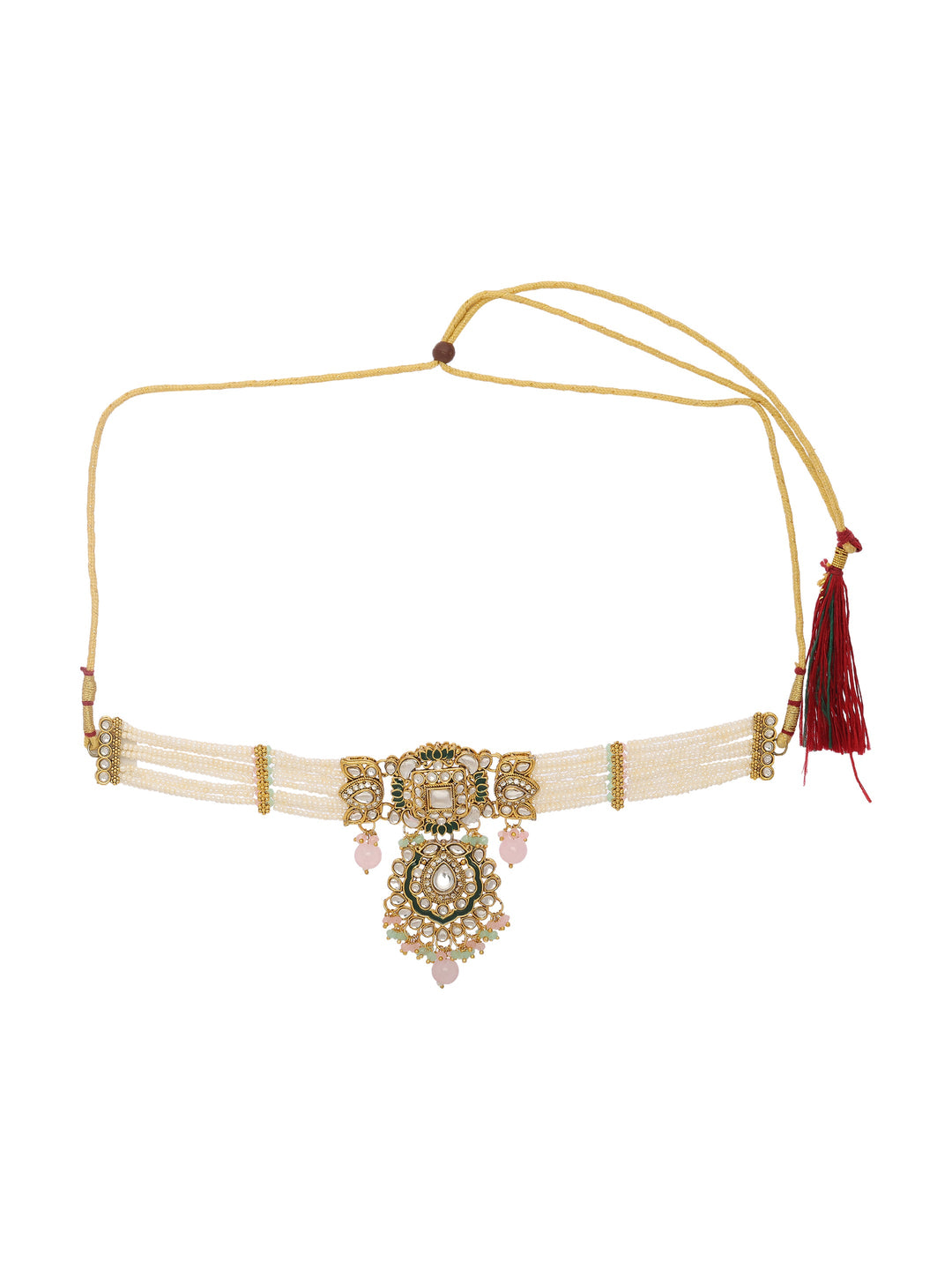  Libas Floral Kundan Pearl Choker Necklace Set 