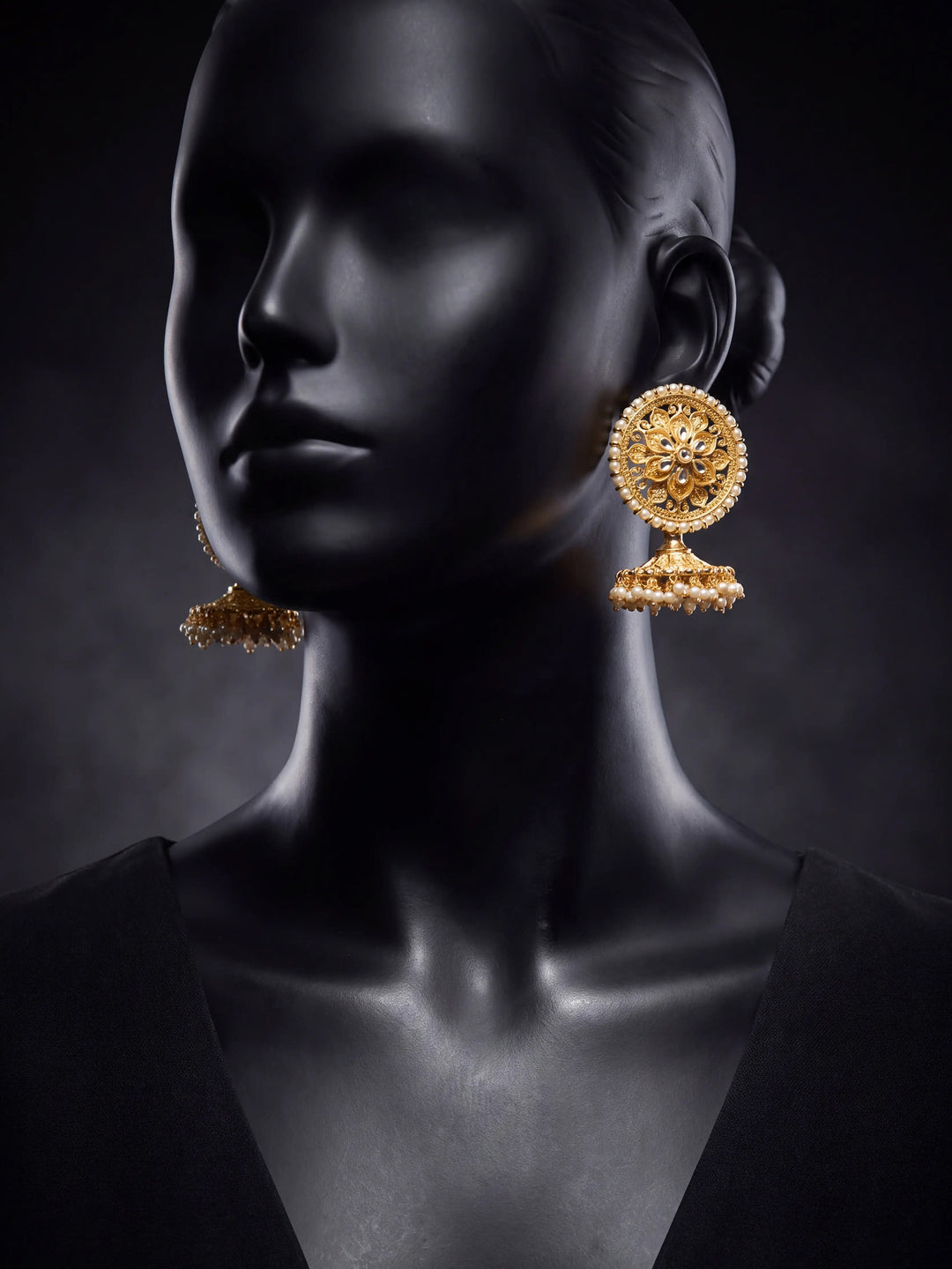  Libas Gold Tone Kundan Chandbali Earrings with Pearl drop 