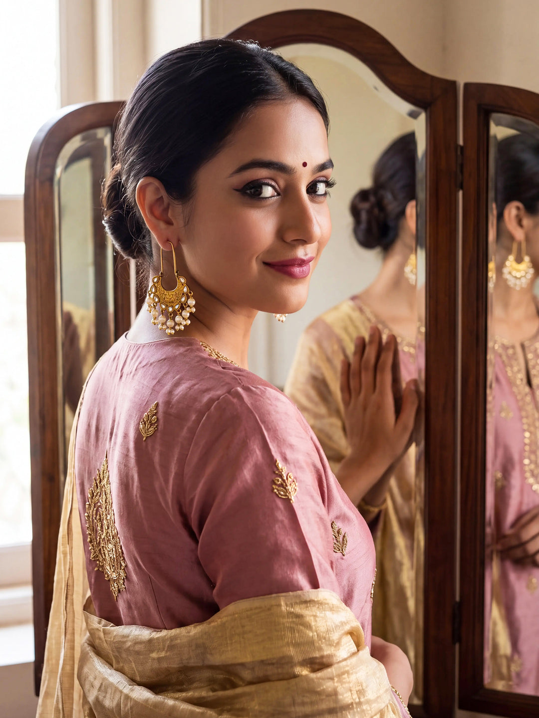  Libas Gold Tone Earrings with Pearl Drops 