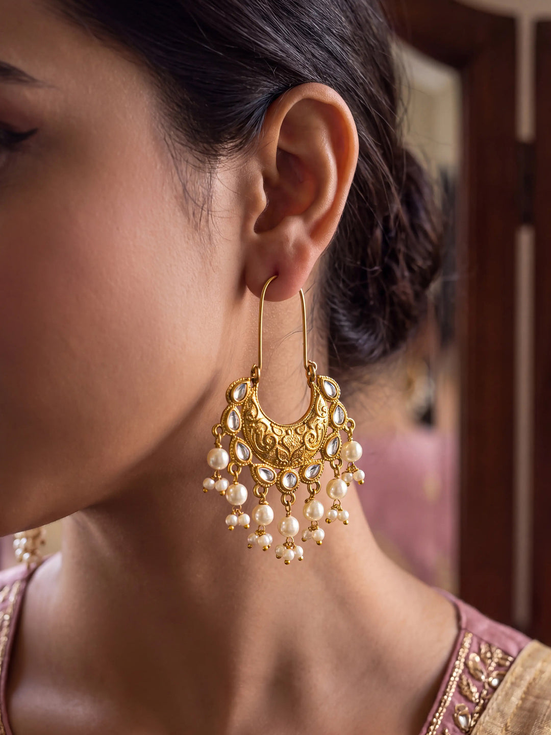  Libas Gold Tone Earrings with Pearl Drops 