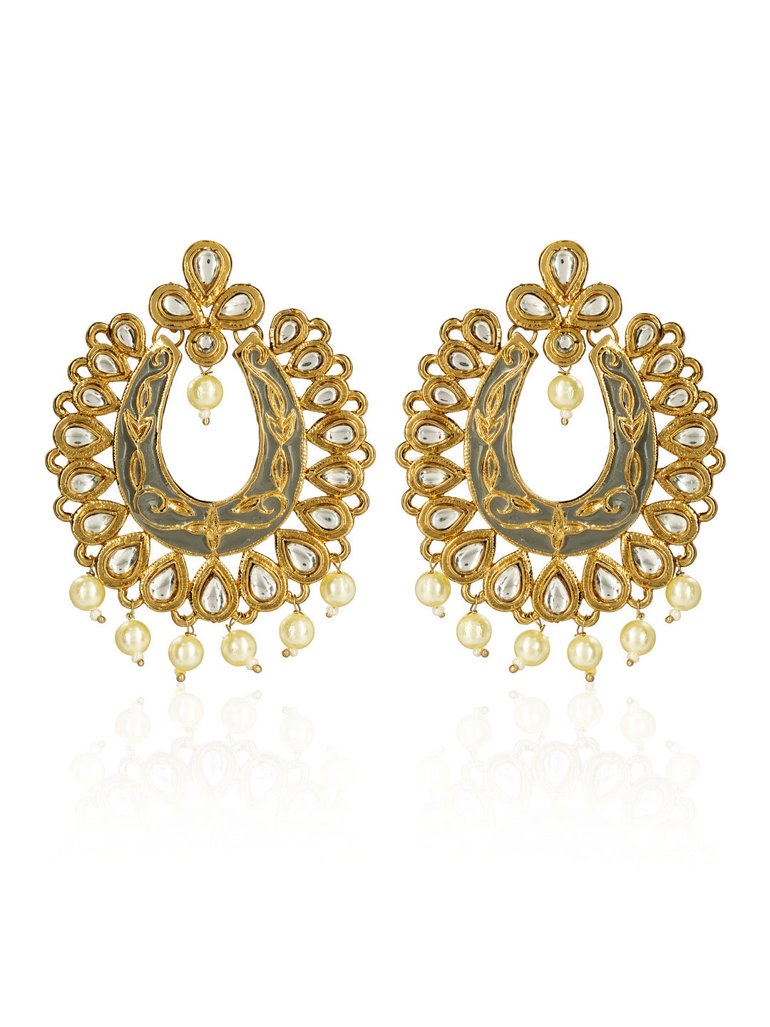  Libas Green Tone Earrings with Pearl Drop 