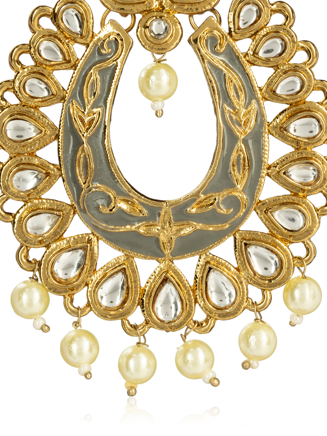  Libas Green Tone Earrings with Pearl Drop 