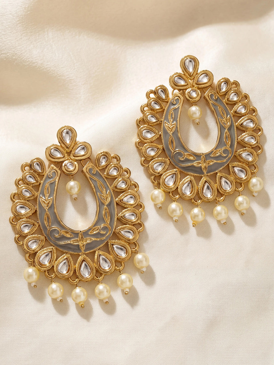  Libas Green Tone Earrings with Pearl Drop 