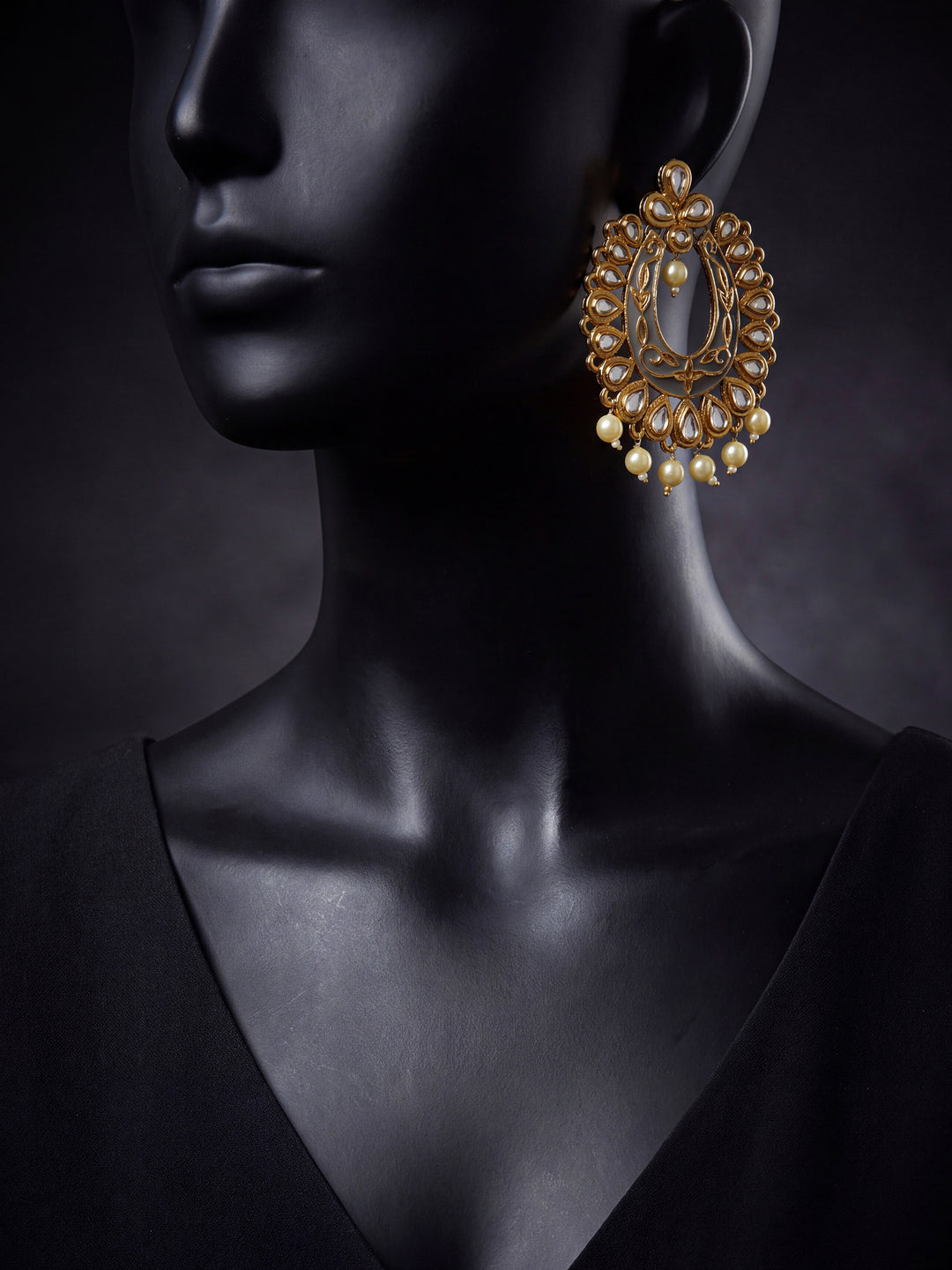  Libas Green Tone Earrings with Pearl Drop 