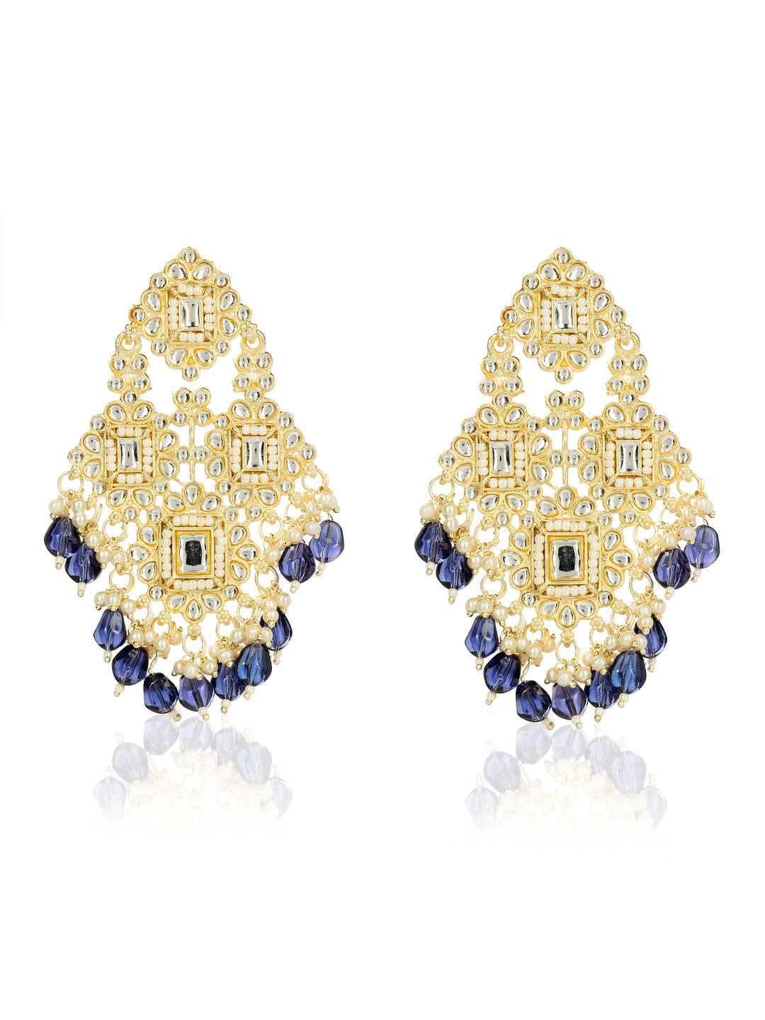  Libas Silver Tone Earrings with Blue Pearl Drop 