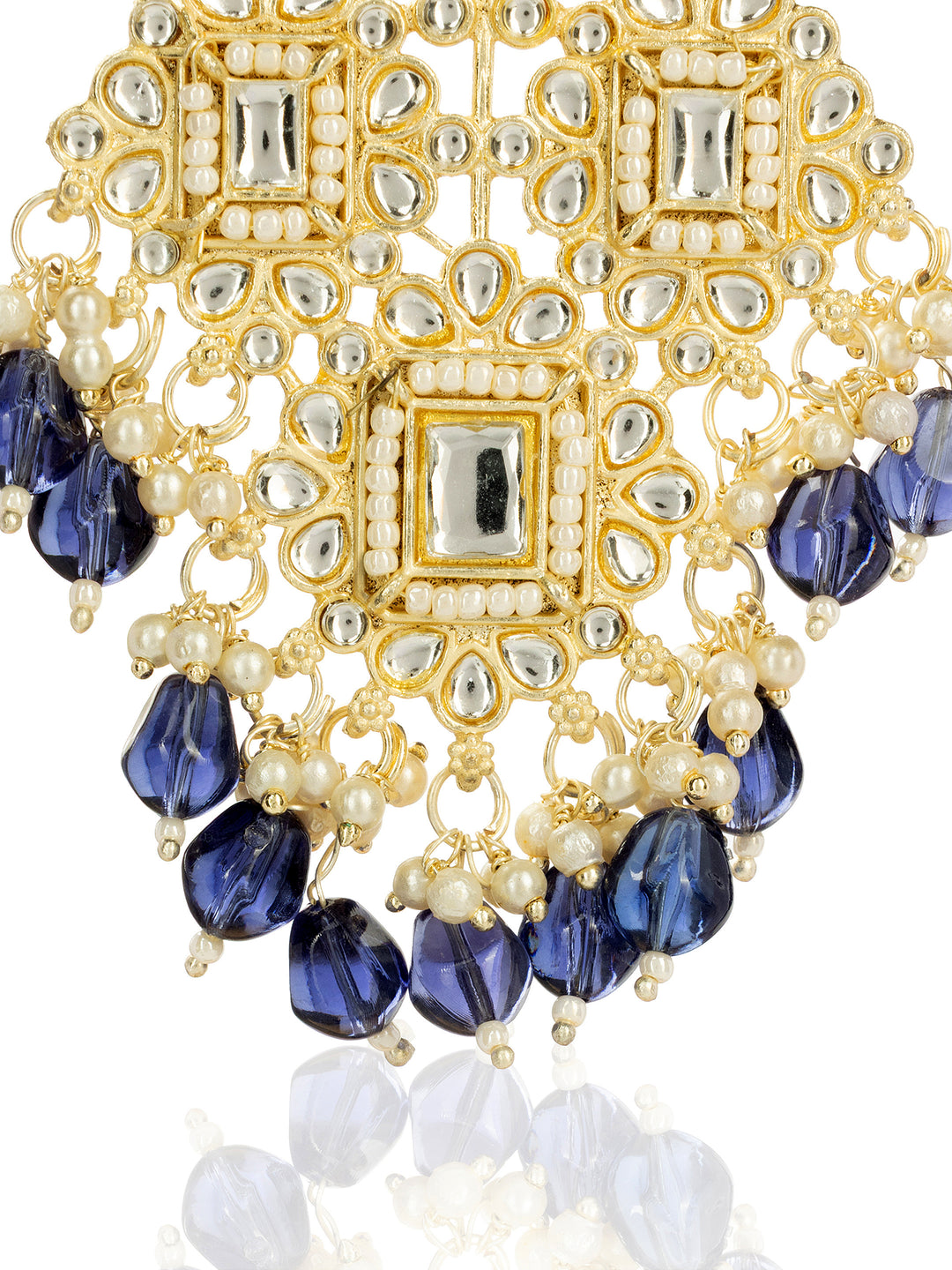 Libas Silver Tone Earrings with Blue Pearl Drop 