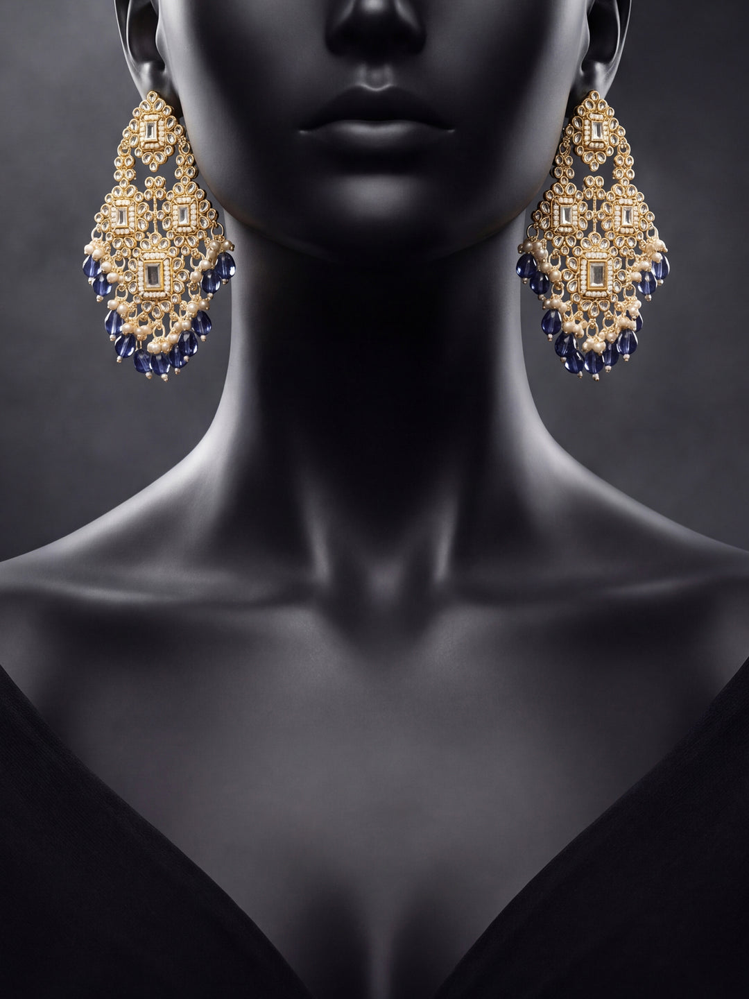  Libas Silver Tone Earrings with Blue Pearl Drop 