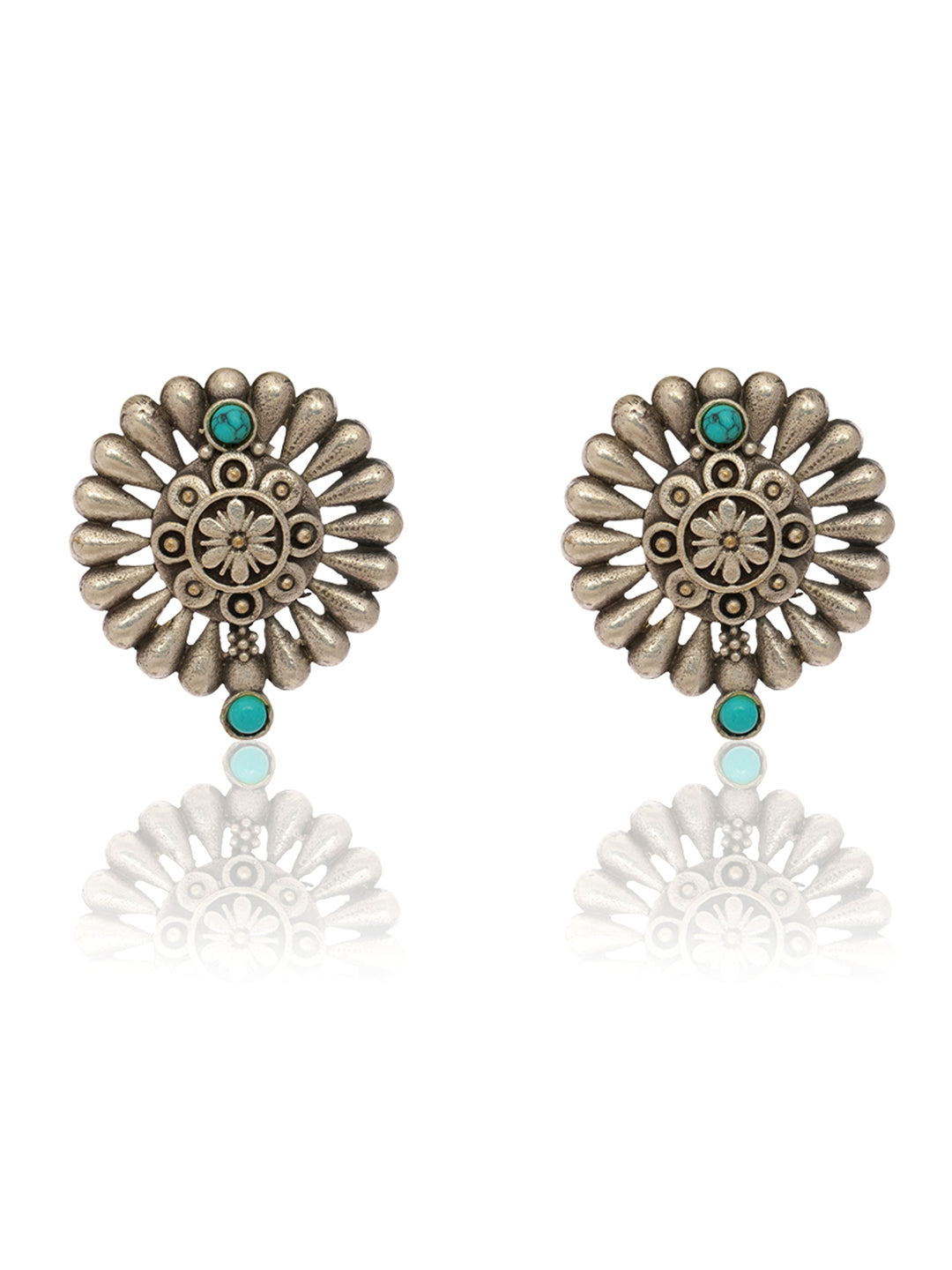  Libas Set of 2: Silver Tone Floral Stud and Lotus Drop Earrings 