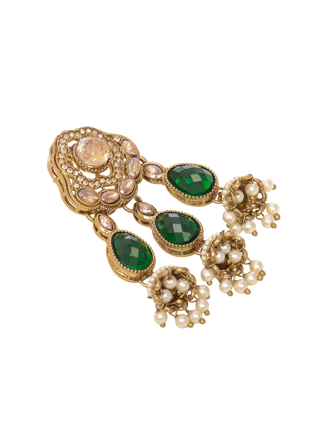  Libas Gold Tone Green Stone Jhumka Drop Chandelier Earrings 