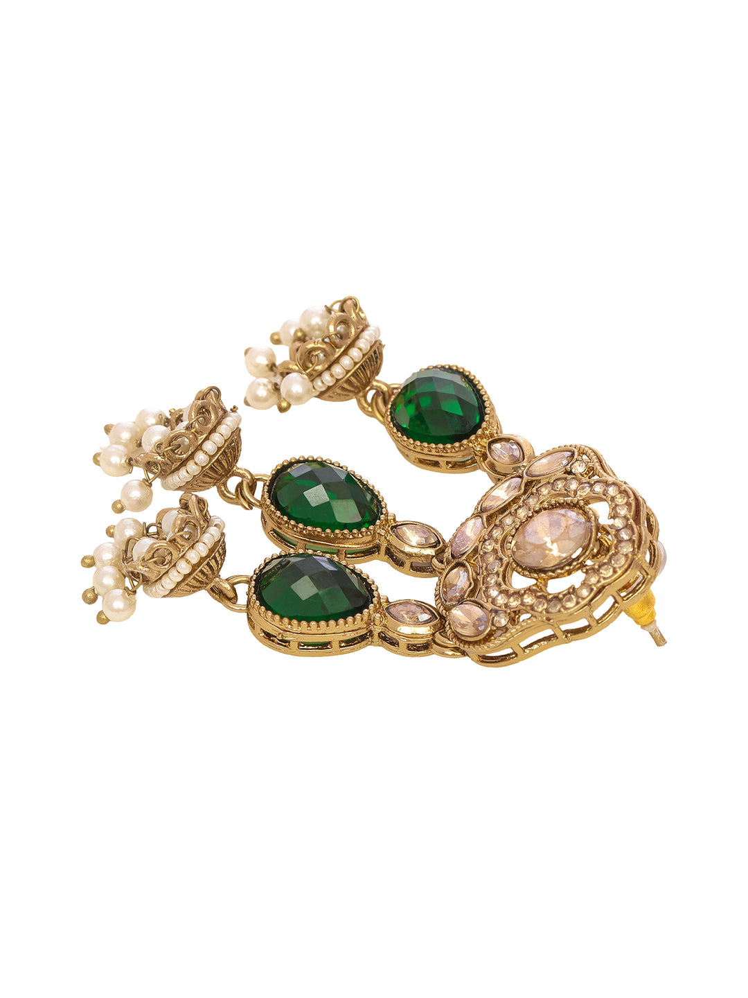  Libas Gold Tone Green Stone Jhumka Drop Chandelier Earrings 