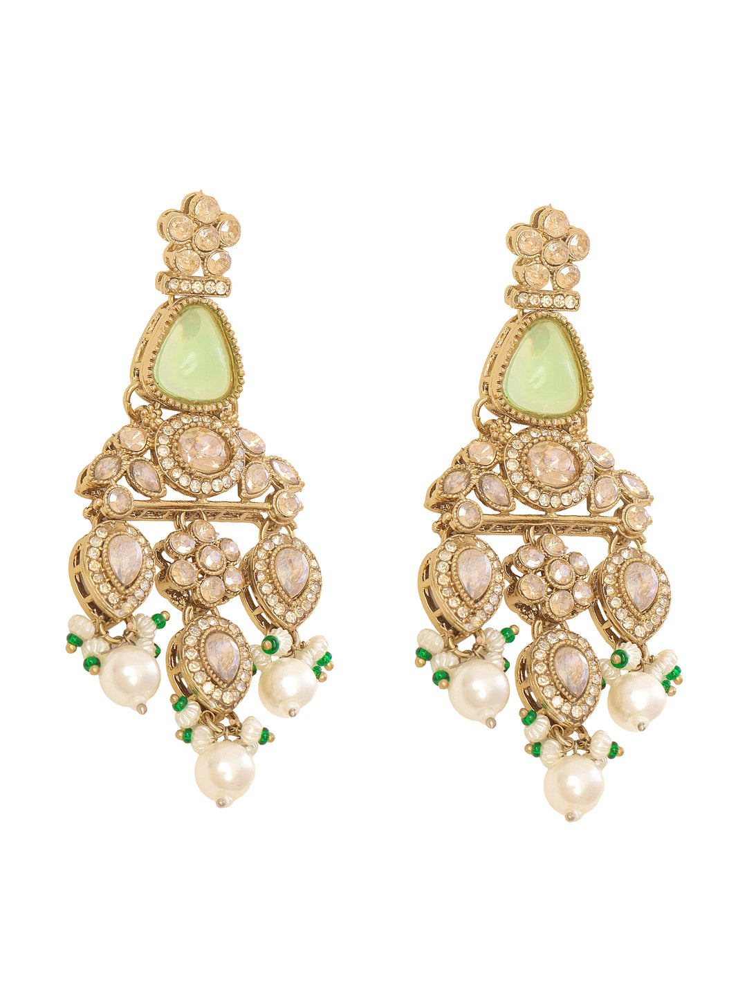  Libas Gold Tone Mint Green Stone Chandelier Earrings 