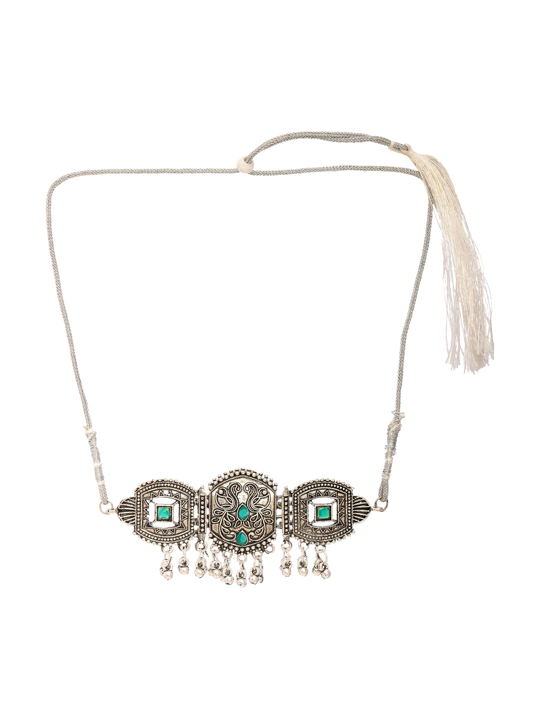  Libas Oxidised Silver Peacock Choker Necklace Set 
