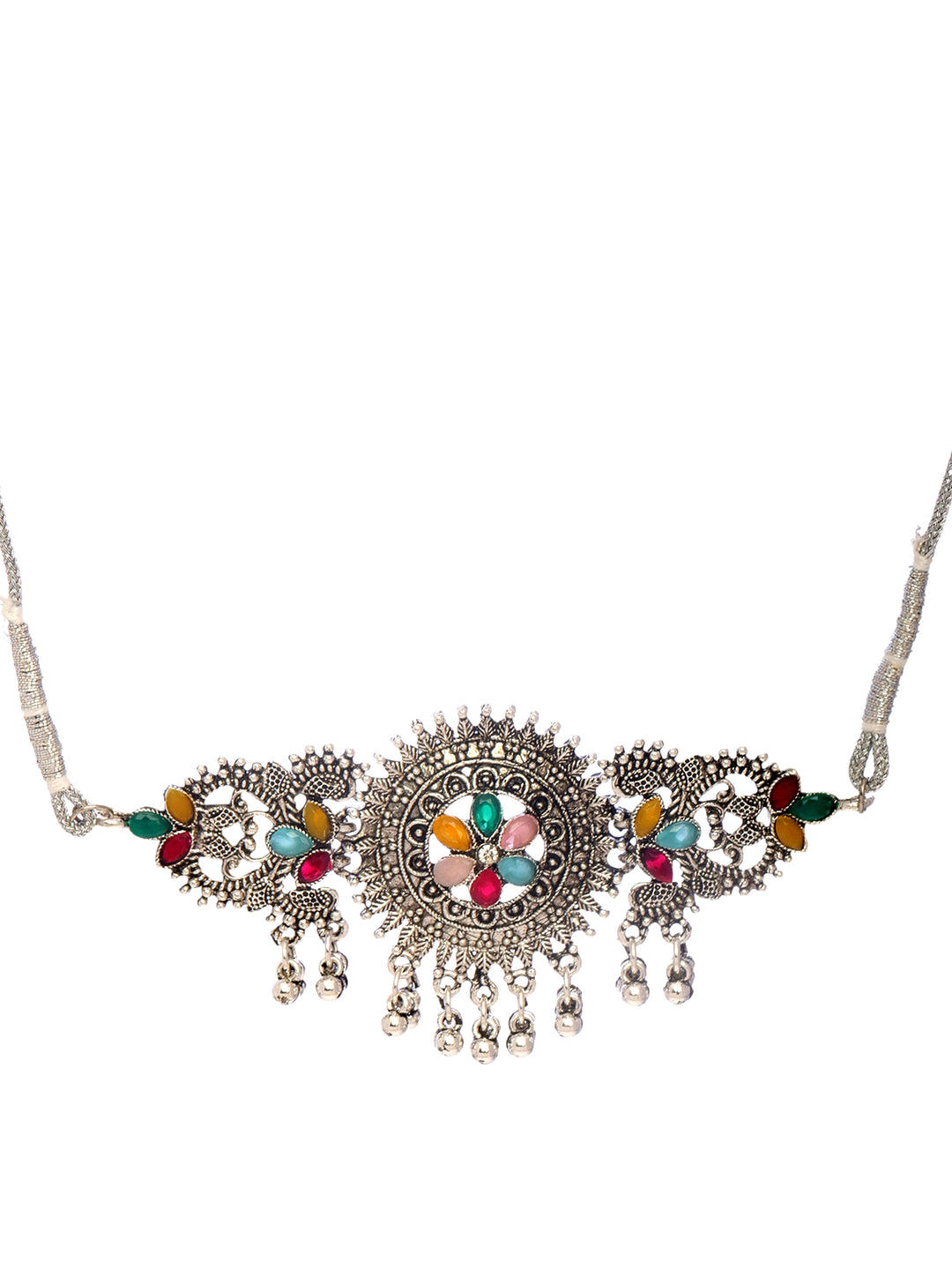  Libas Multi Stone Oxidized Choker Necklace Set 