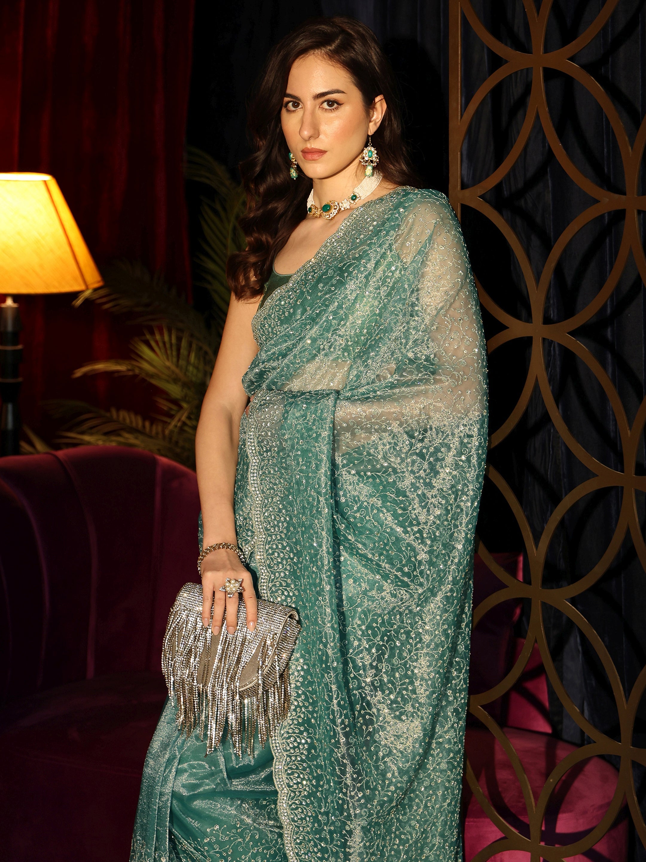 Libas Jade Green Embellished Net Saree-picture-43