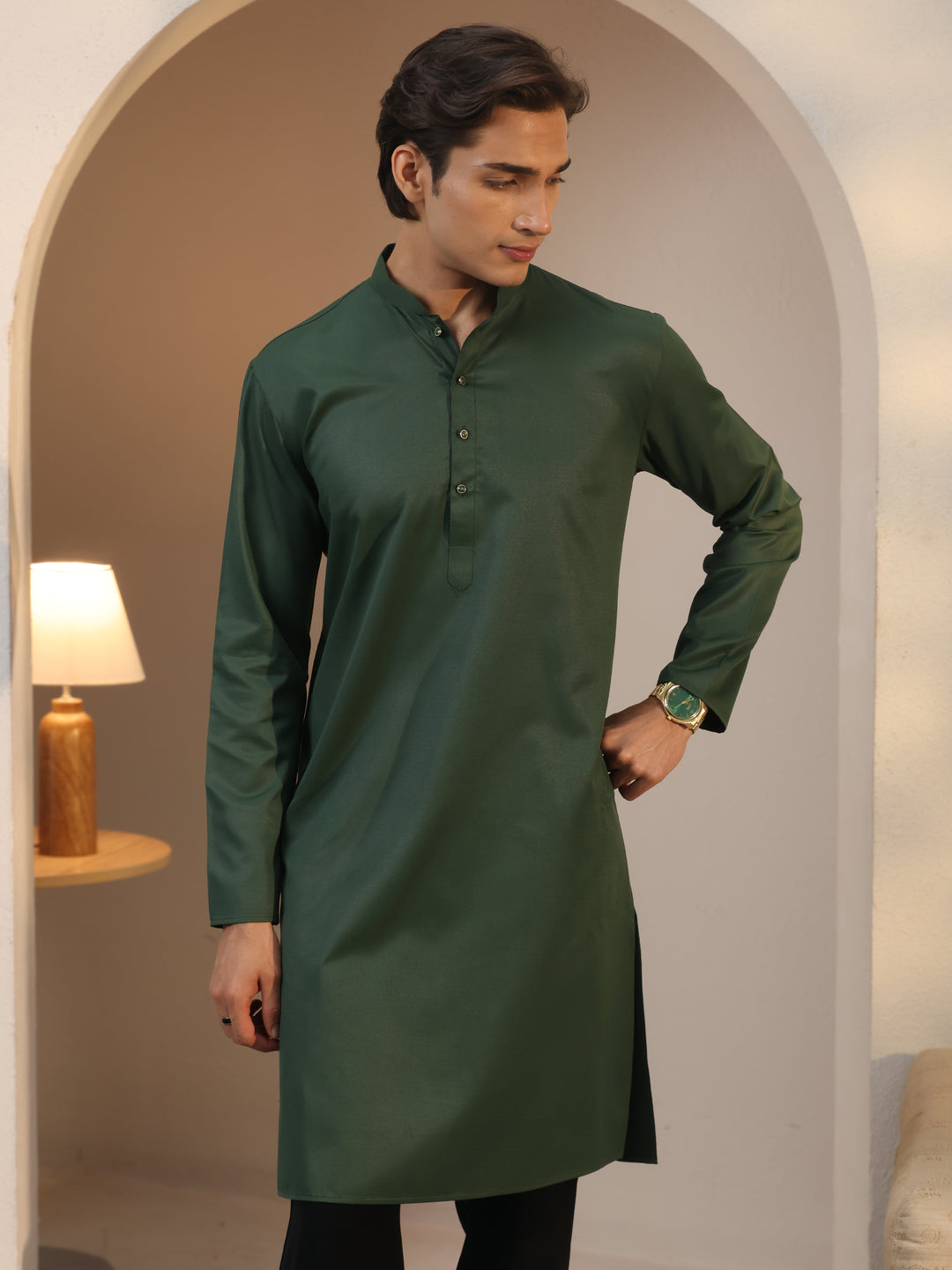  Libas Men's Green Cotton Straight Kurta 