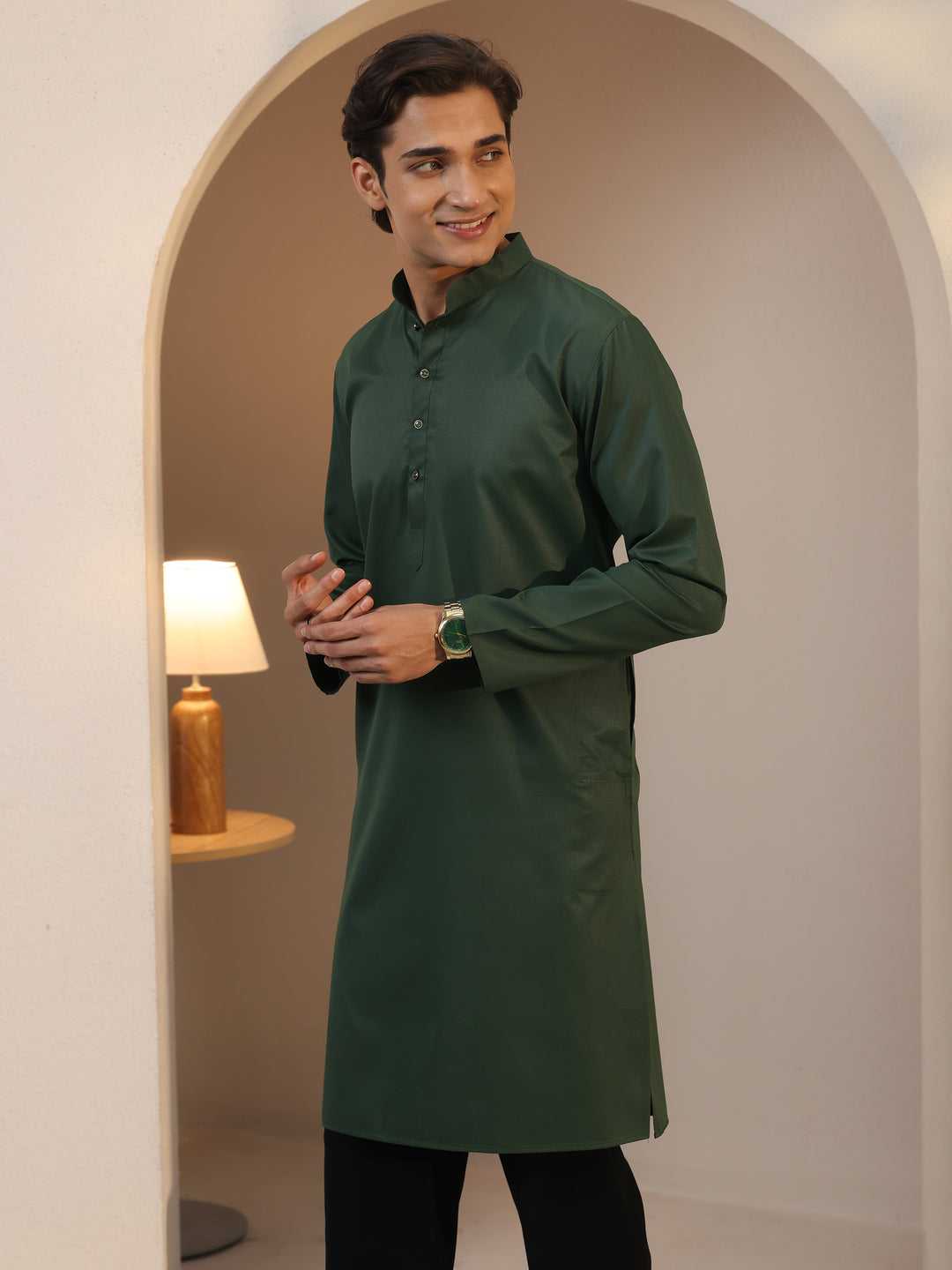  Libas Men's Green Cotton Straight Kurta 