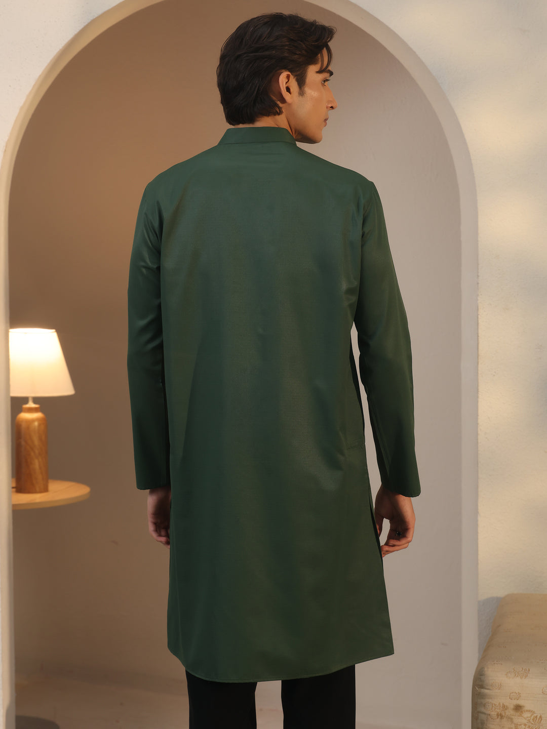  Libas Men's Green Cotton Straight Kurta 