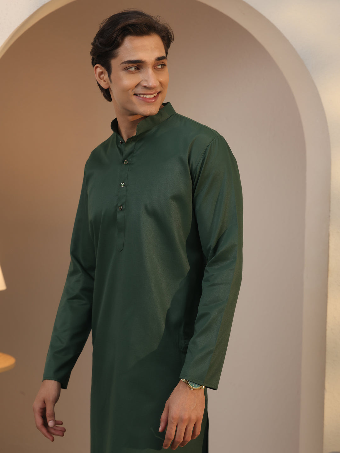  Libas Men's Green Cotton Straight Kurta 