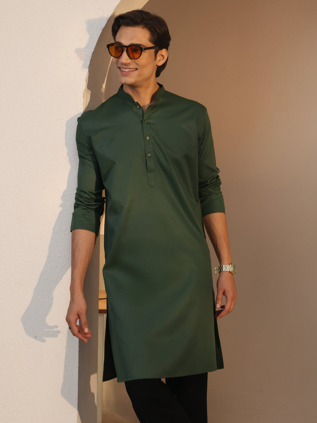  Libas Men's Green Cotton Straight Kurta 