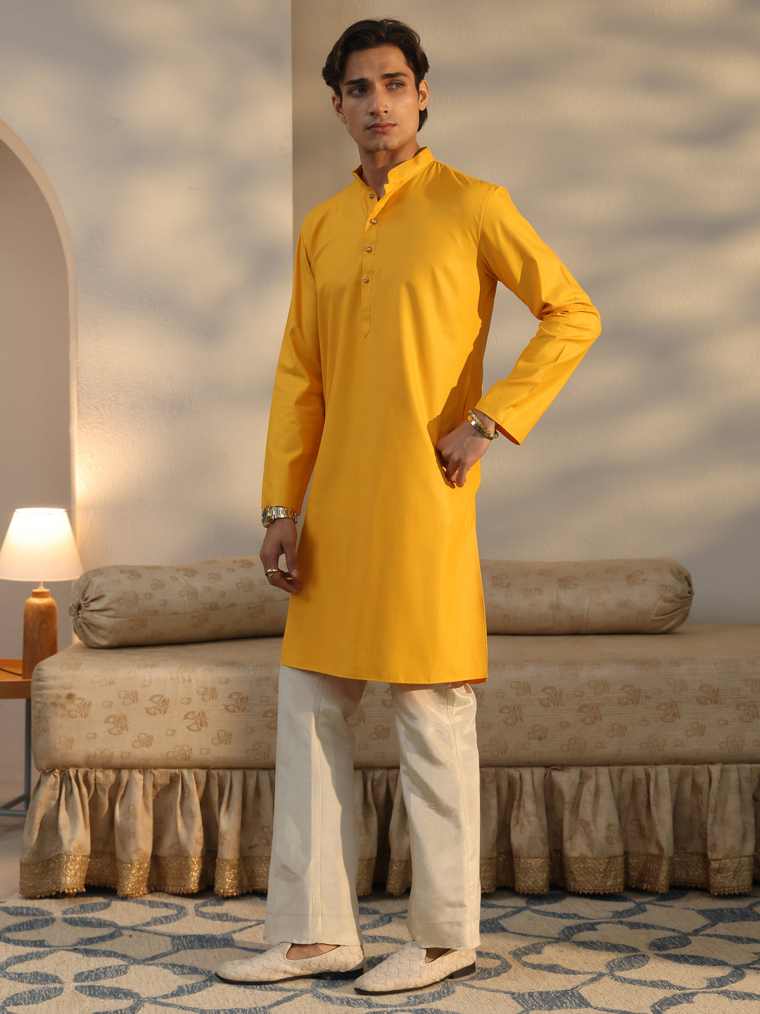  Libas Men's Mustard Cotton Straight Kurta 