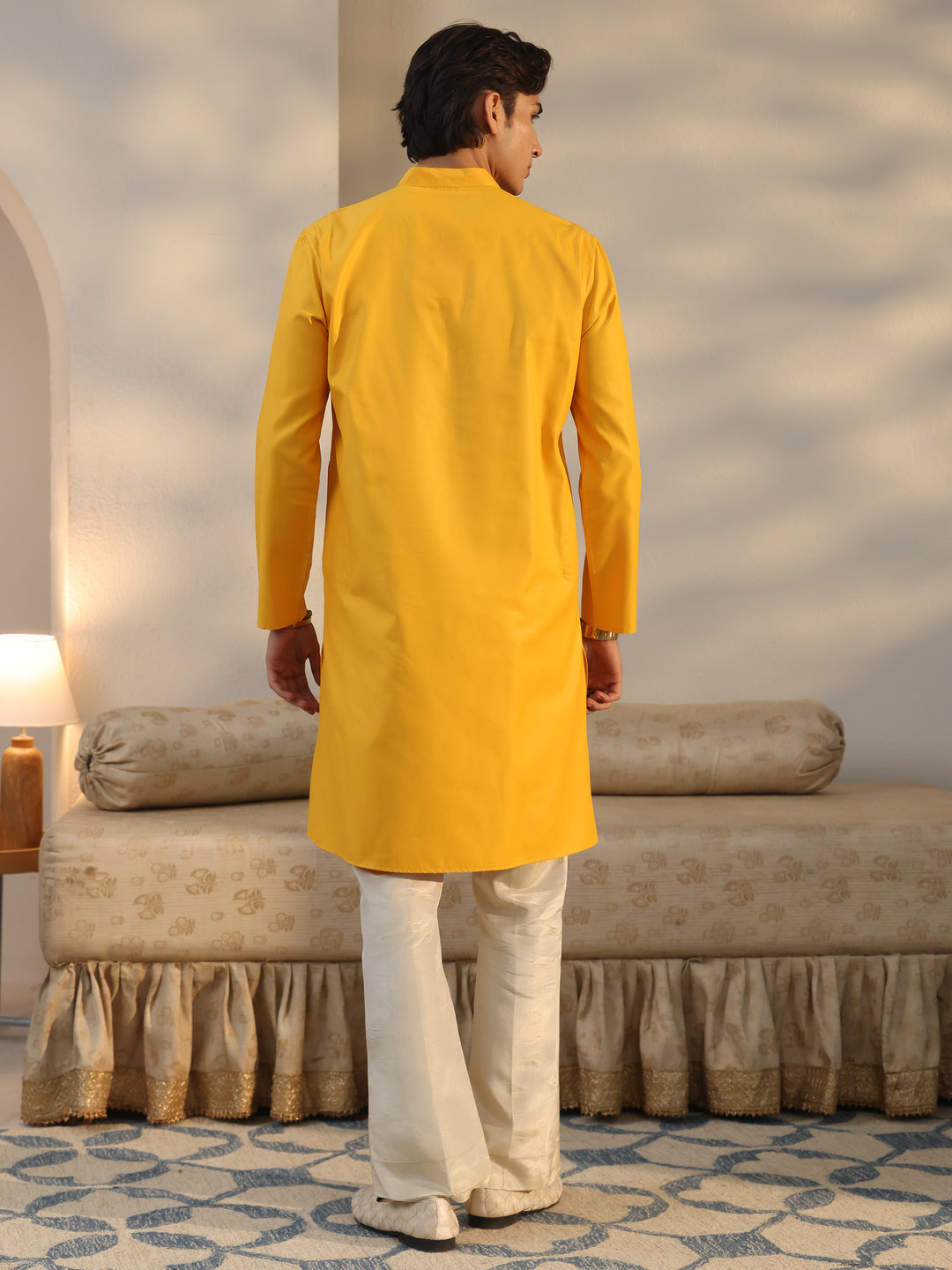  Libas Men's Mustard Cotton Straight Kurta 