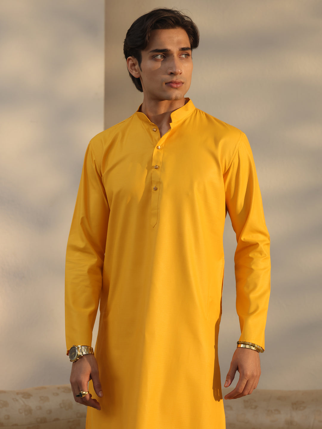  Libas Men's Mustard Cotton Straight Kurta 