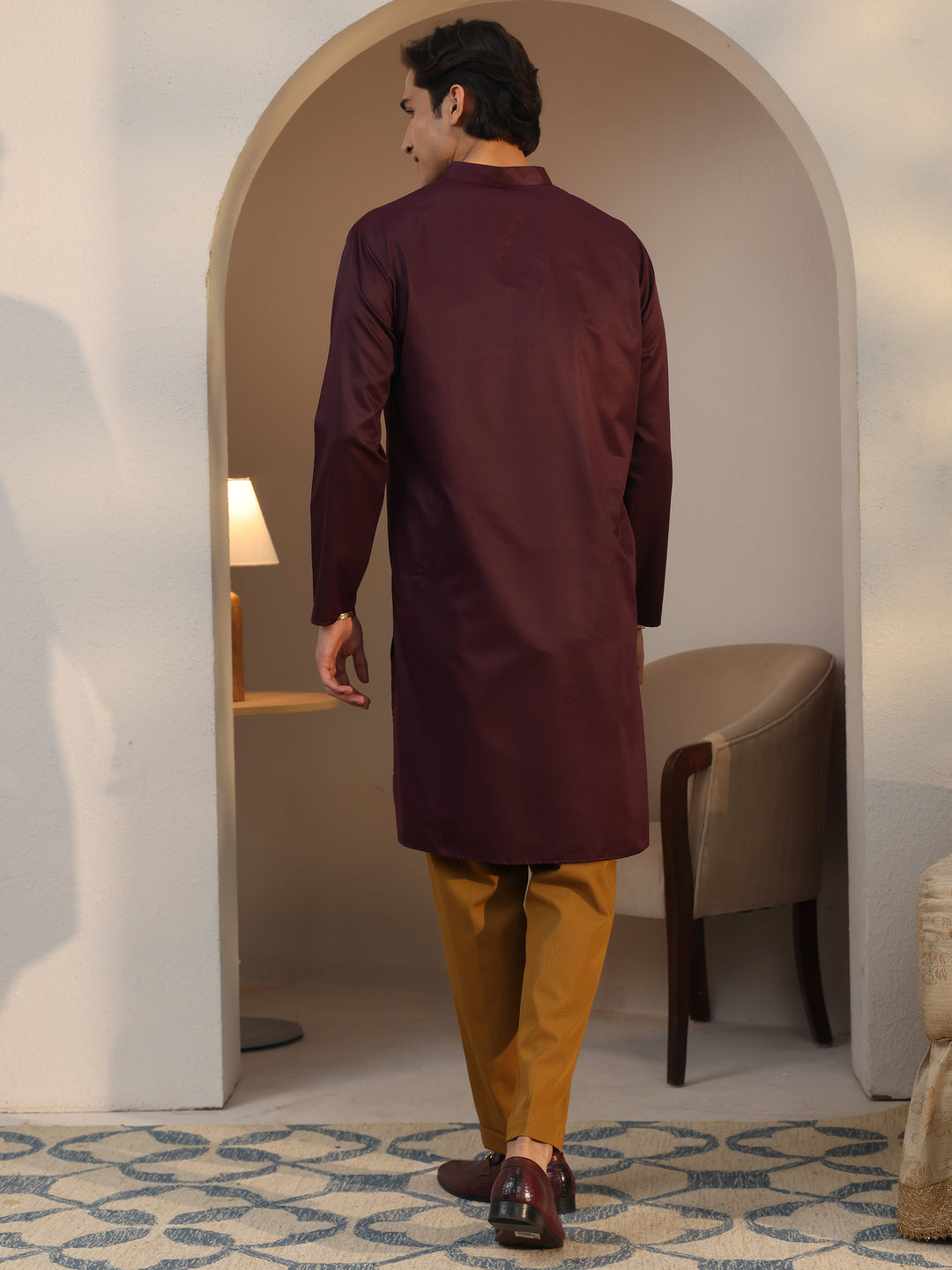  Libas Men's Burgundy Cotton Straight Kurta 