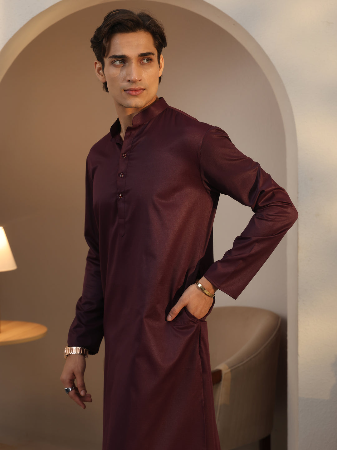  Libas Men's Burgundy Cotton Straight Kurta 