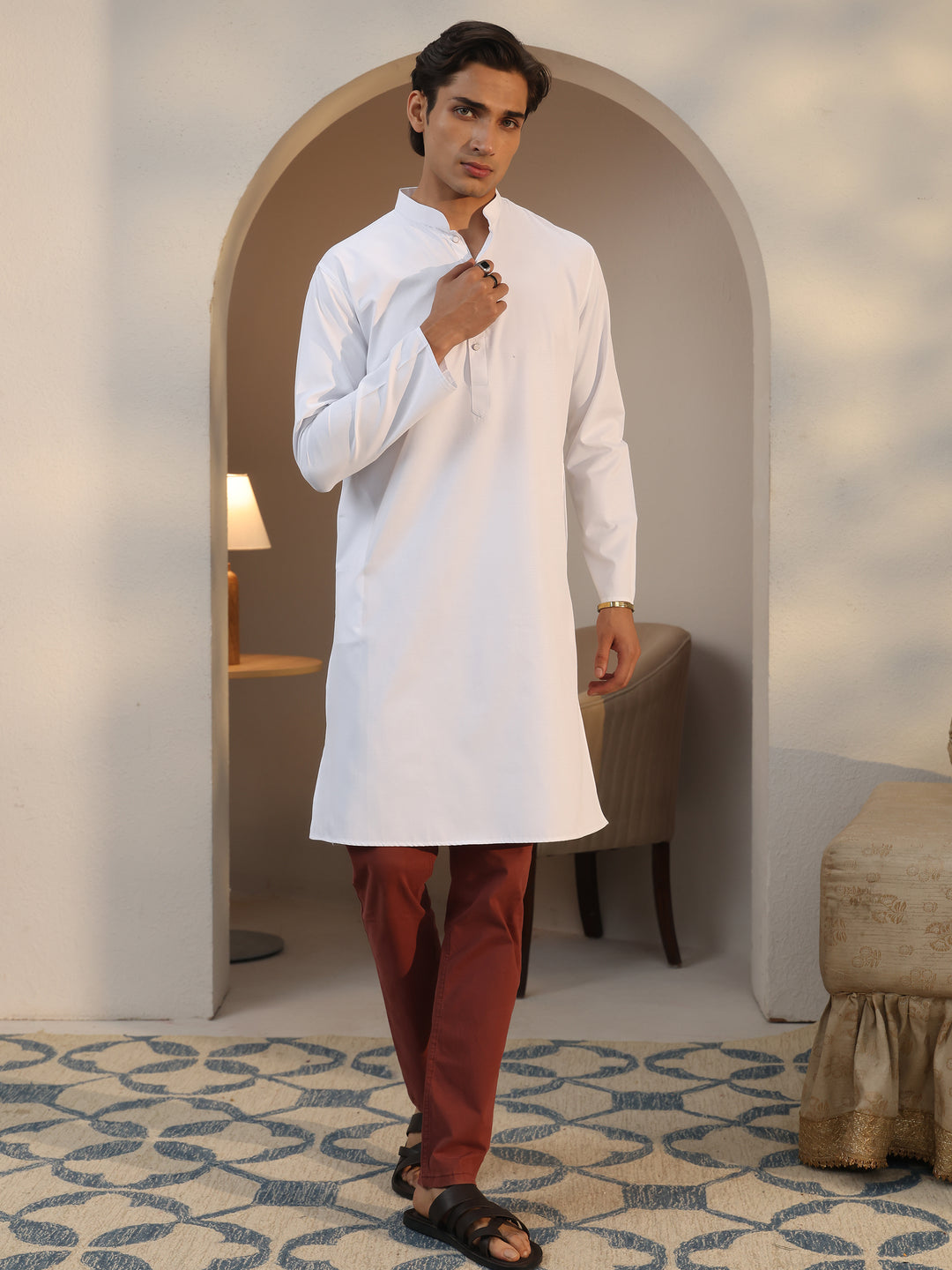  Libas Men's White Cotton Straight Kurta 