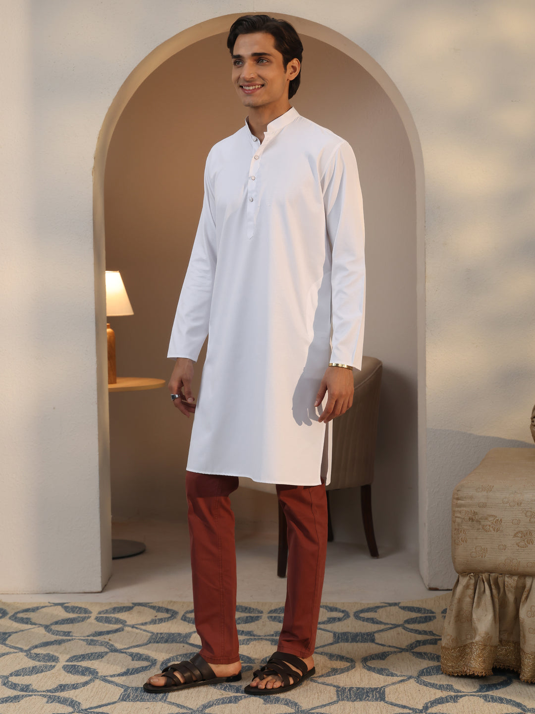  Libas Men's White Cotton Straight Kurta 
