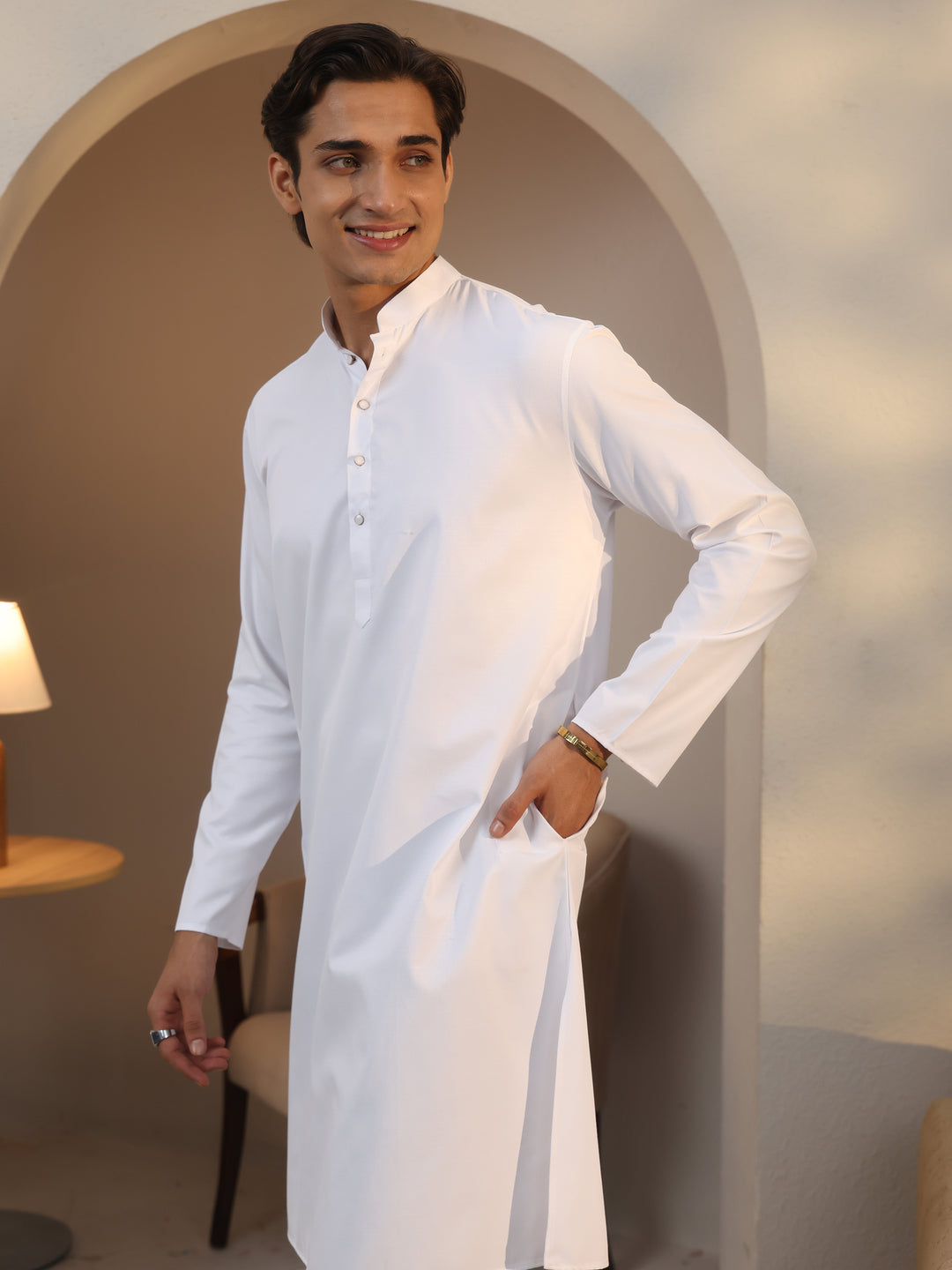  Libas Men's White Cotton Straight Kurta 