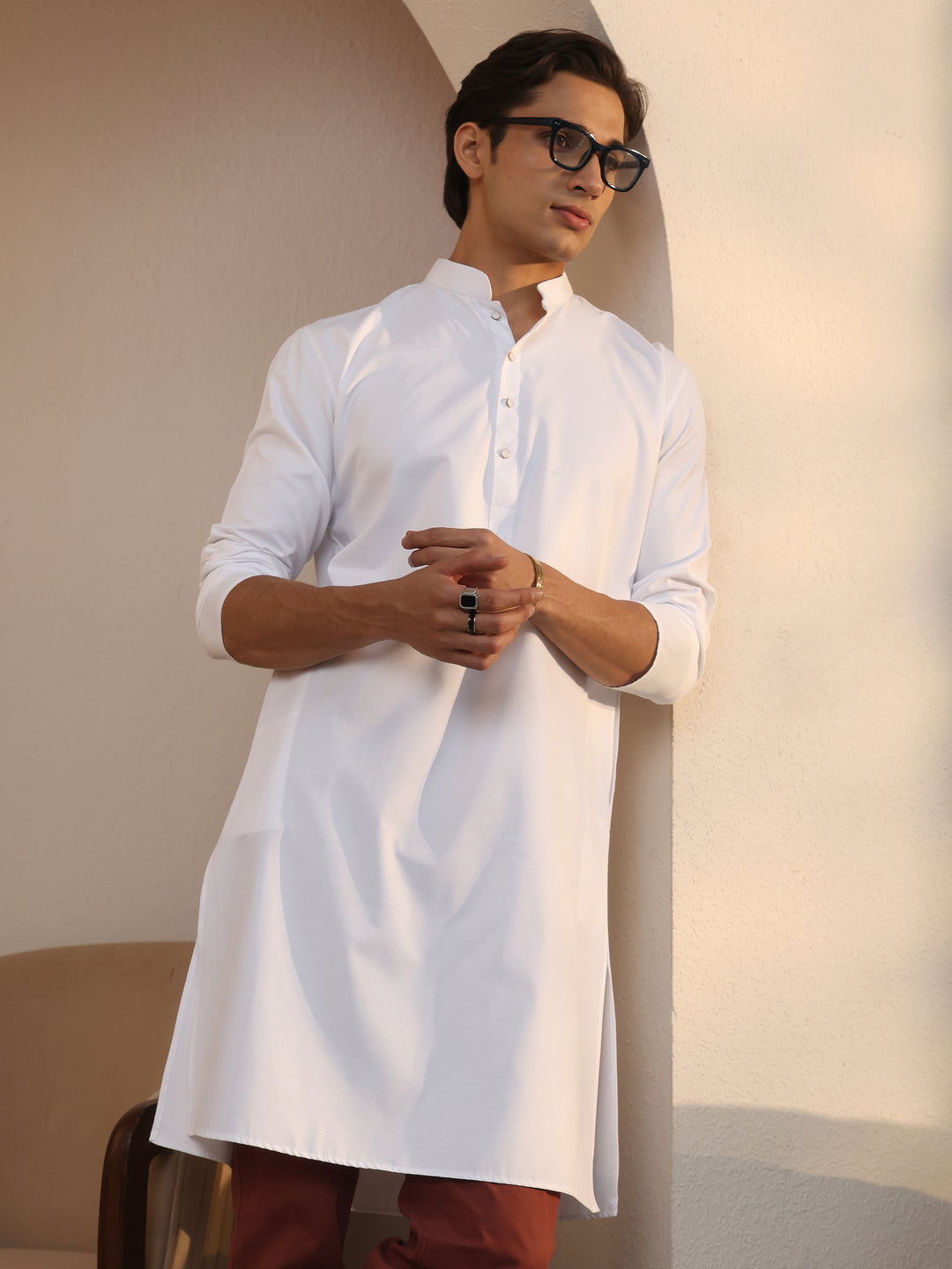  Libas Men's White Cotton Straight Kurta 