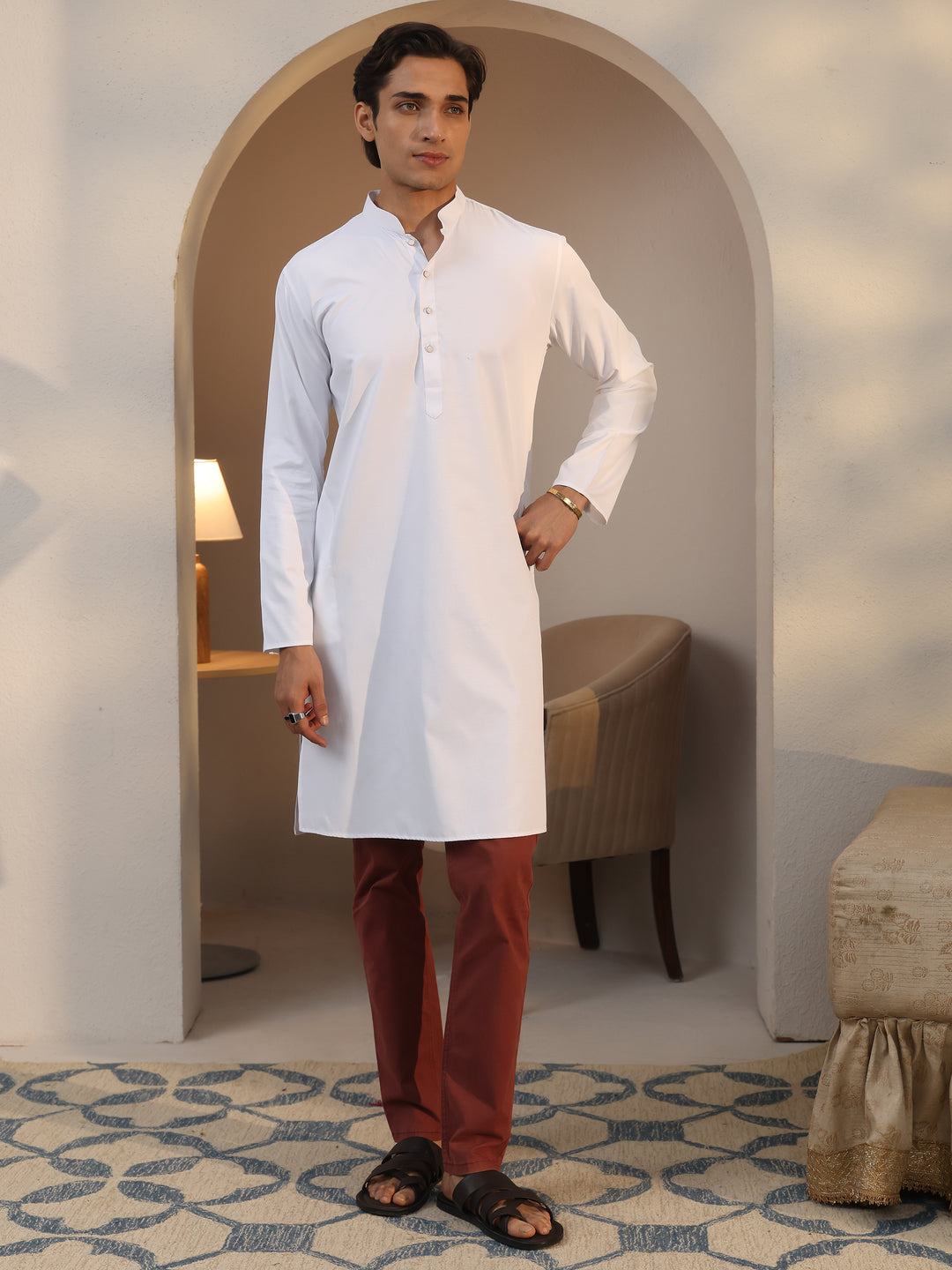  Libas Men's White Cotton Straight Kurta 