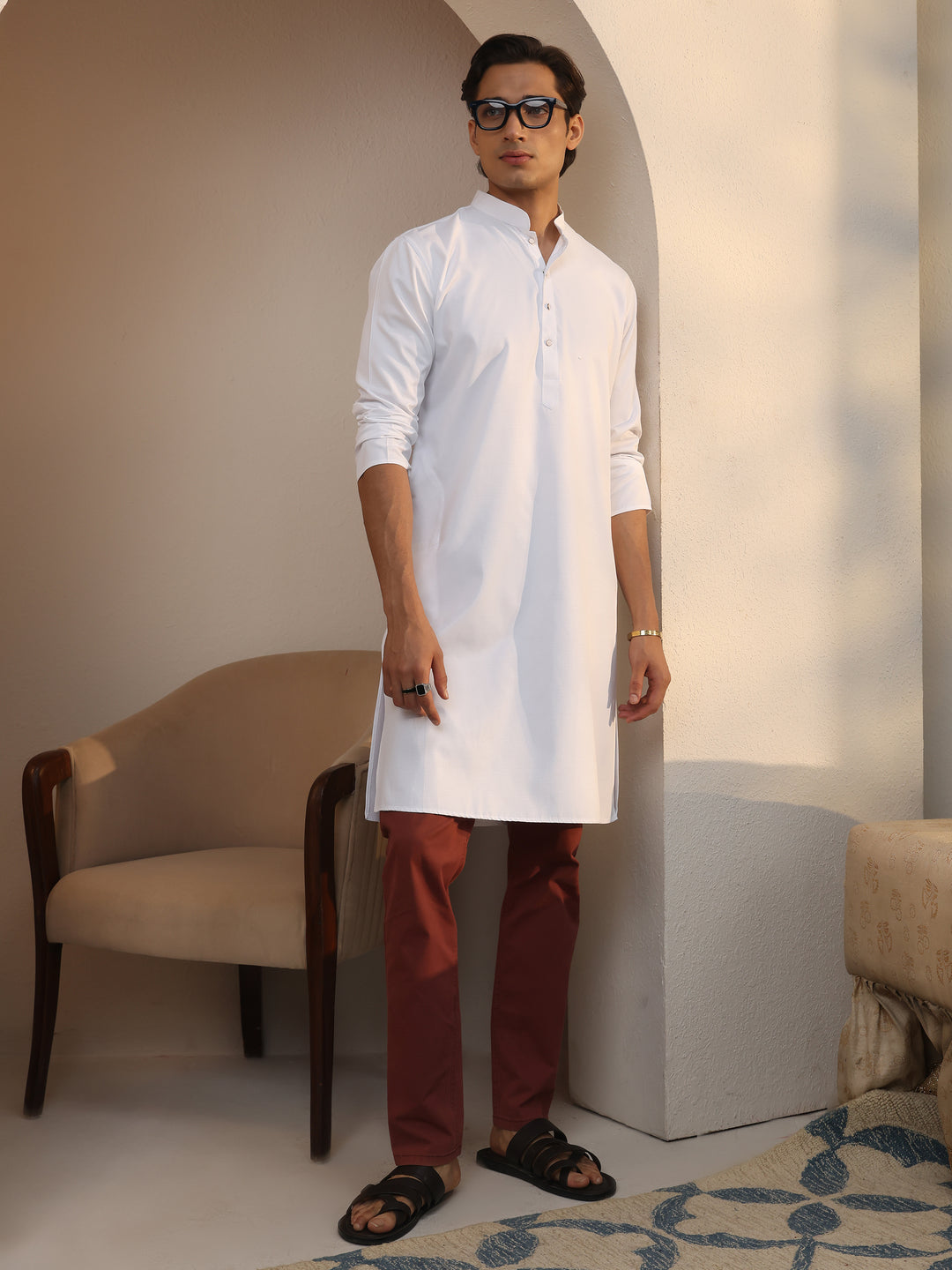 Libas Men's White Cotton Straight Kurta