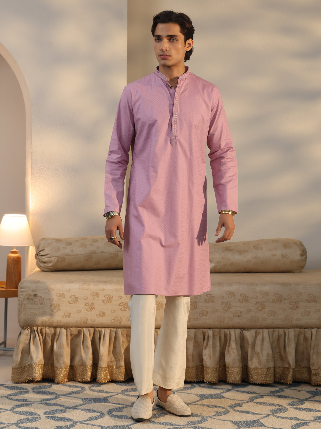  Libas Men's Lavender Cotton Blend Straight Kurta 