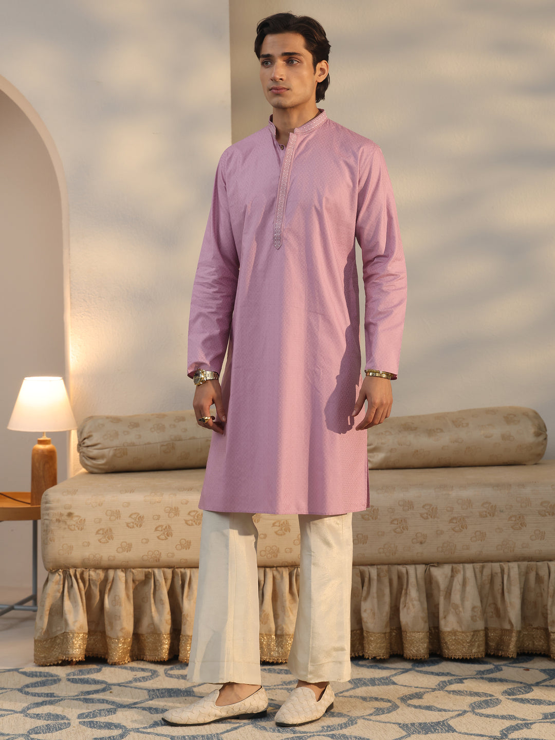  Libas Men's Lavender Cotton Blend Straight Kurta 