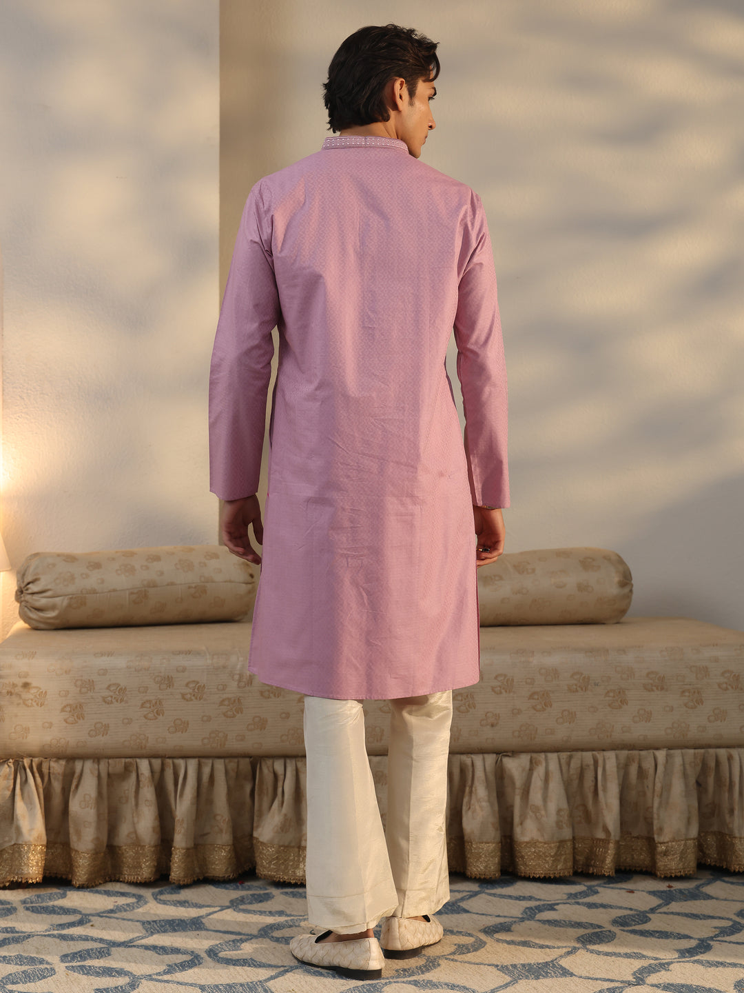  Libas Men's Lavender Cotton Blend Straight Kurta 