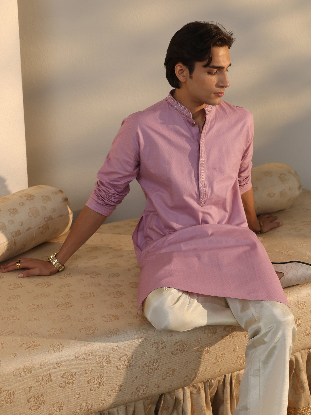  Libas Men's Lavender Cotton Blend Straight Kurta 
