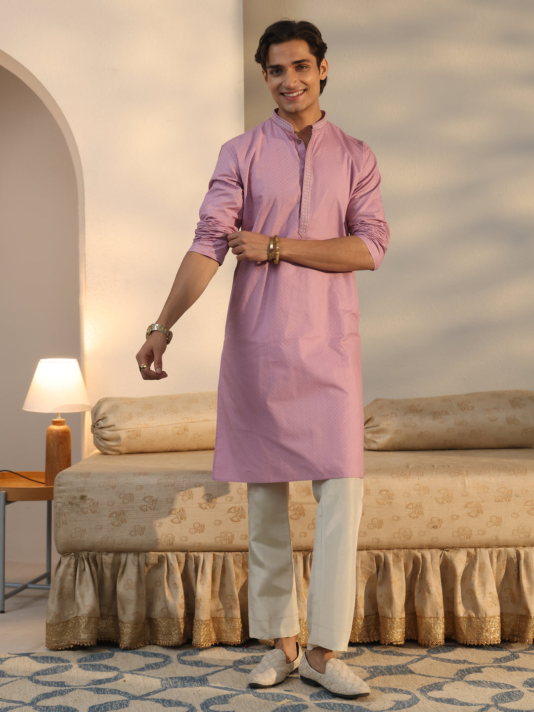  Libas Men's Lavender Cotton Blend Straight Kurta 
