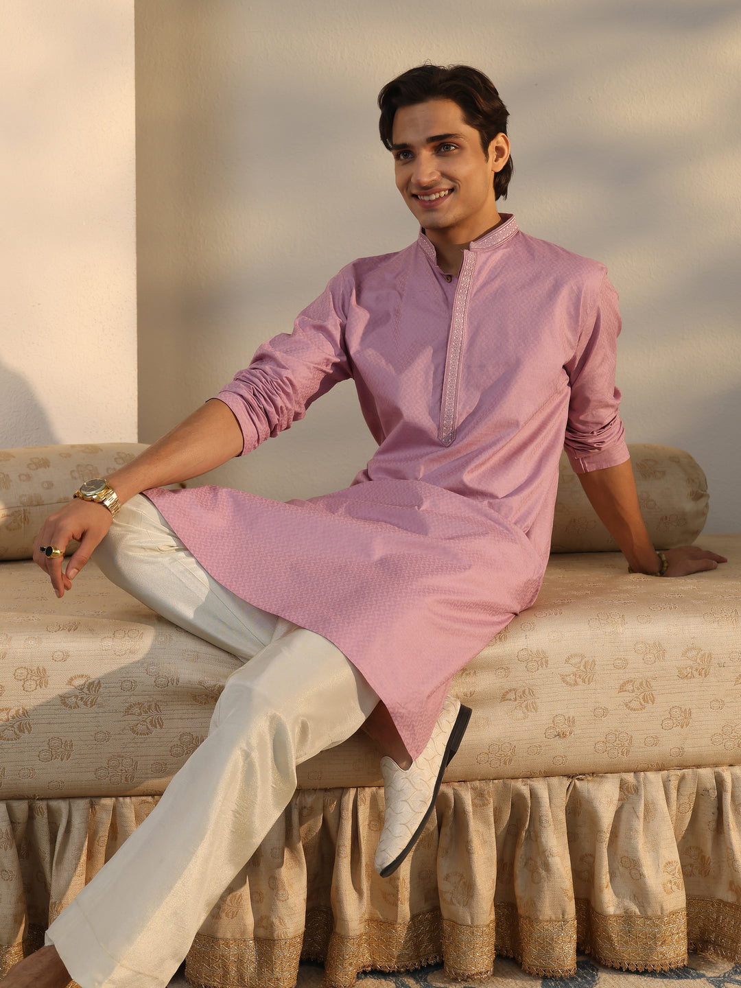  Libas Men's Lavender Cotton Blend Straight Kurta 