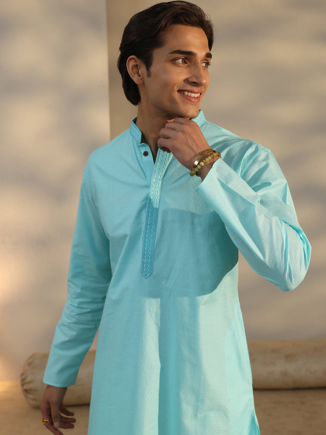  Libas Men's Blue Cotton Blend Straight Kurta 